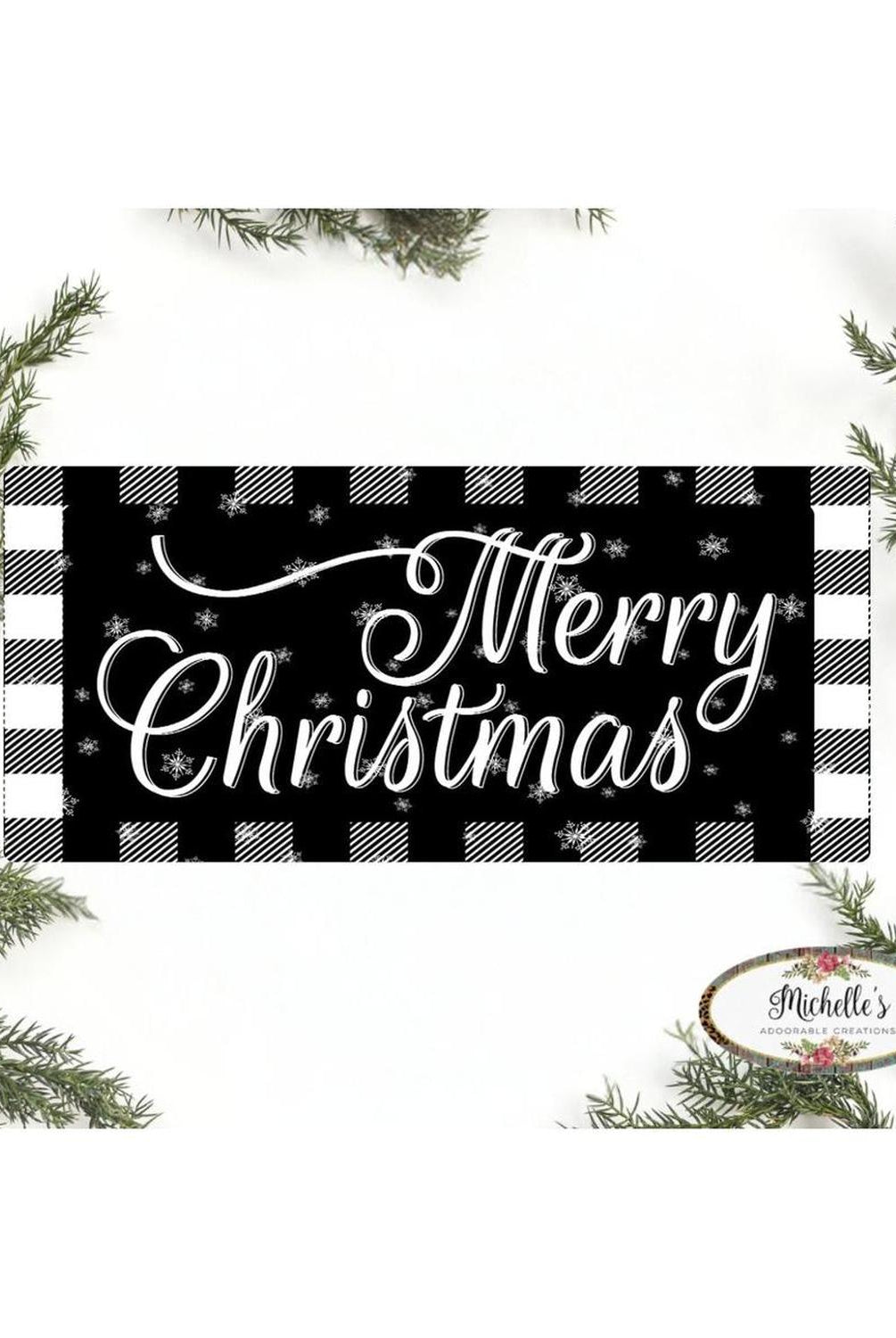Shop For Merry Christmas Black White Sign - Wreath Enhancement at Michelle's aDOORable Creations