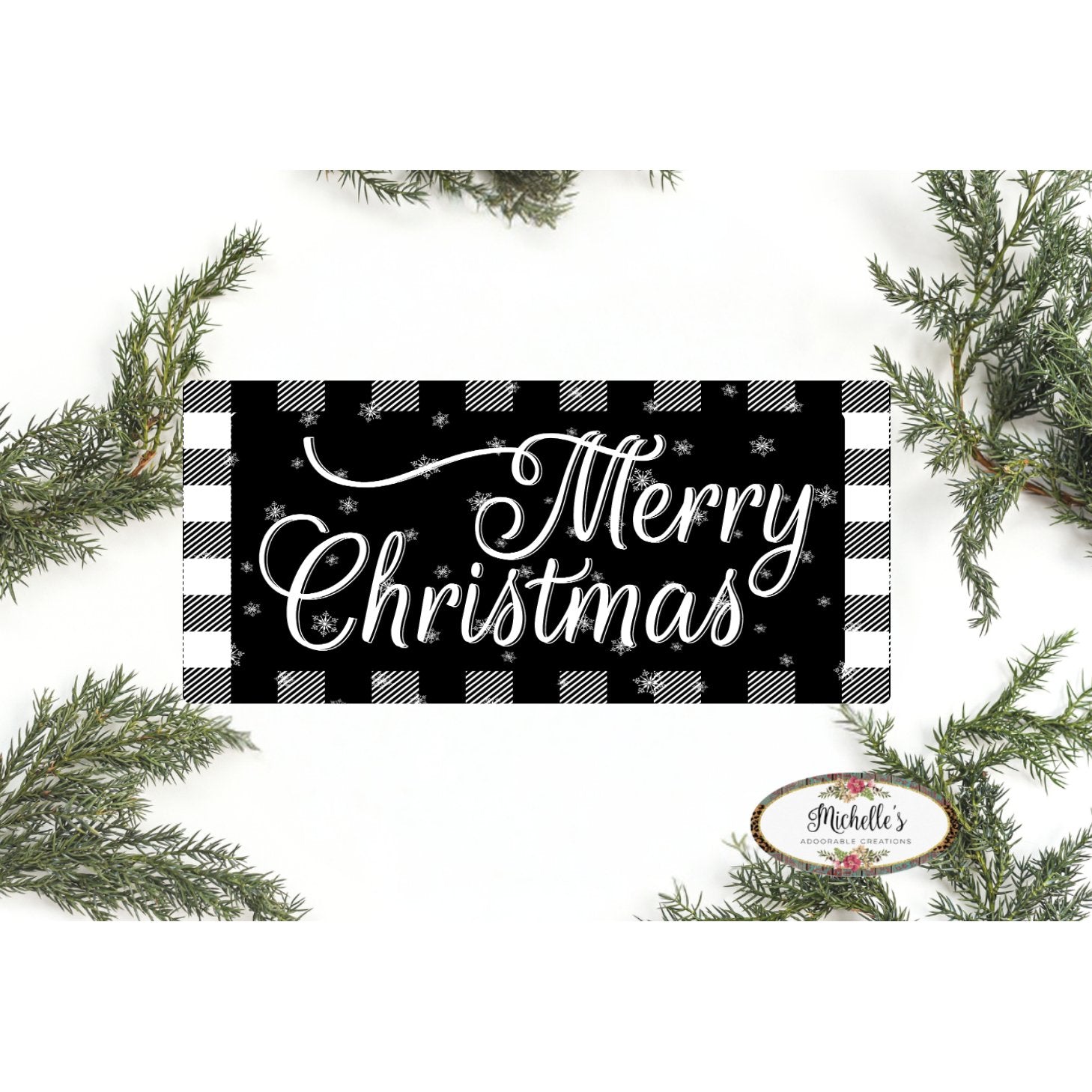 Shop For Merry Christmas Black White Sign - Wreath Enhancement at Michelle's aDOORable Creations