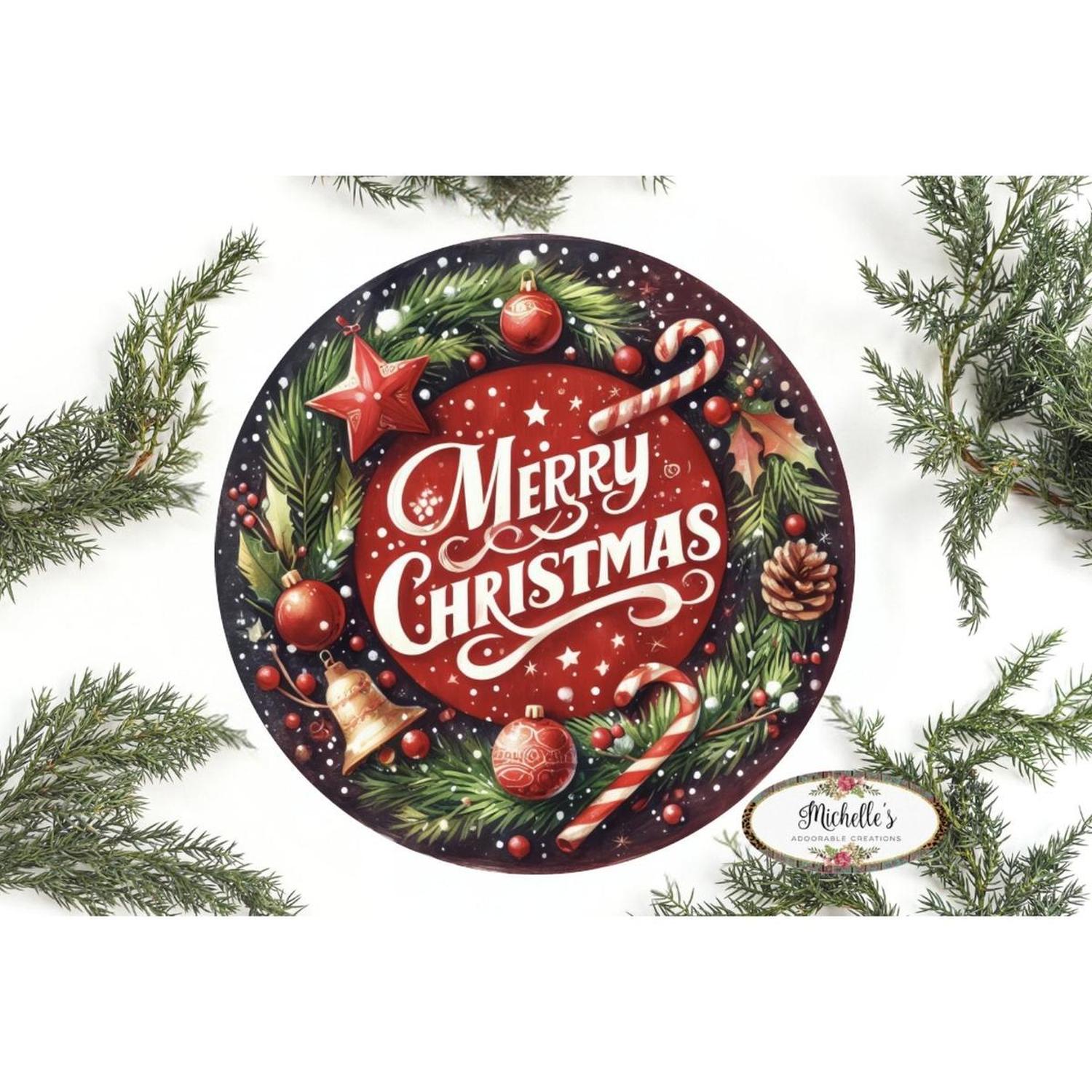 Shop For Merry Christmas Candy Cane Sign - Wreath Enhancement at Michelle's aDOORable Creations