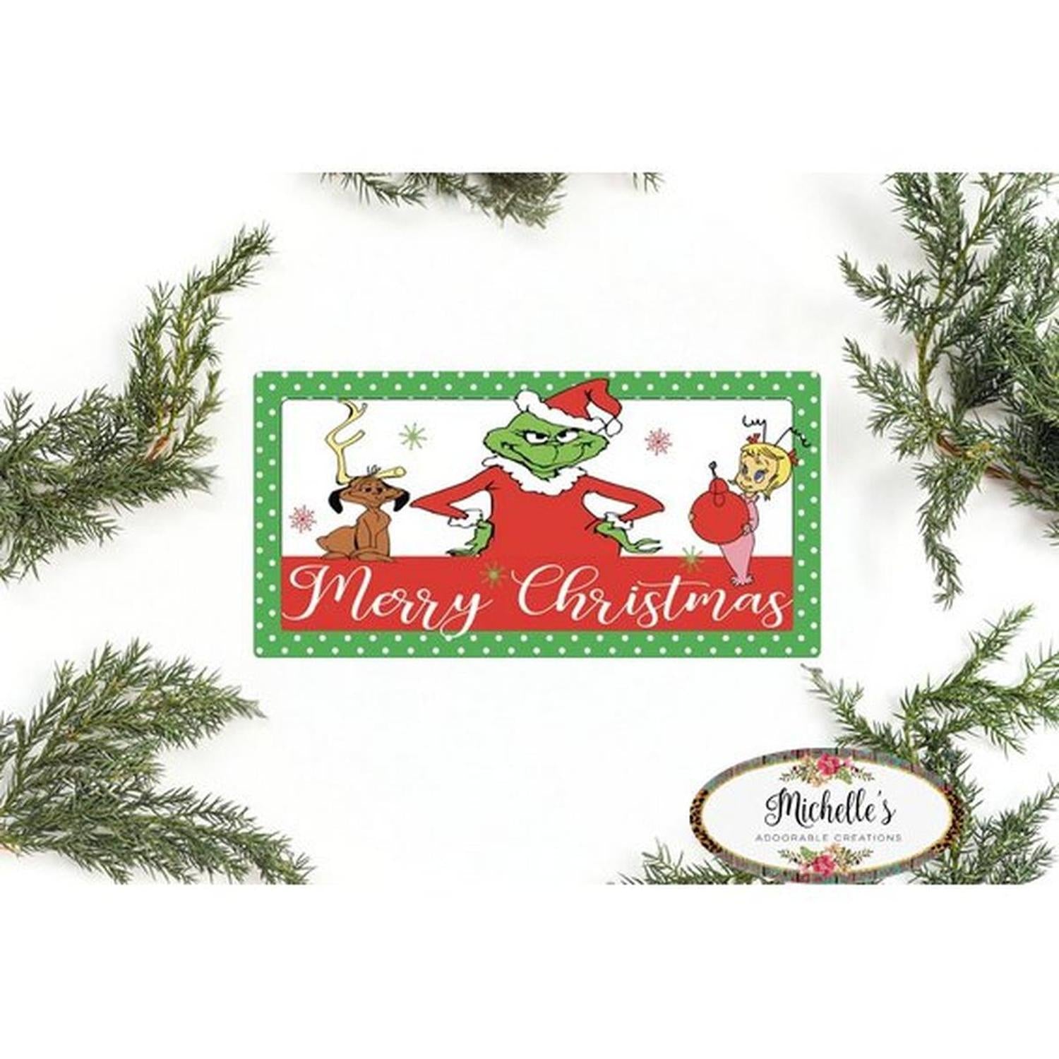 Shop For Merry Christmas Green Monster Sign - Wreath Enhancement at Michelle's aDOORable Creations