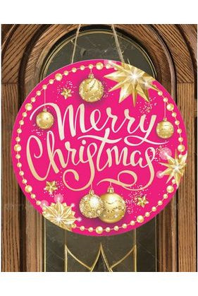Merry Christmas Pink Gold Round Sign - Wreath Enhancement - Michelle's aDOORable Creations - Signature Signs