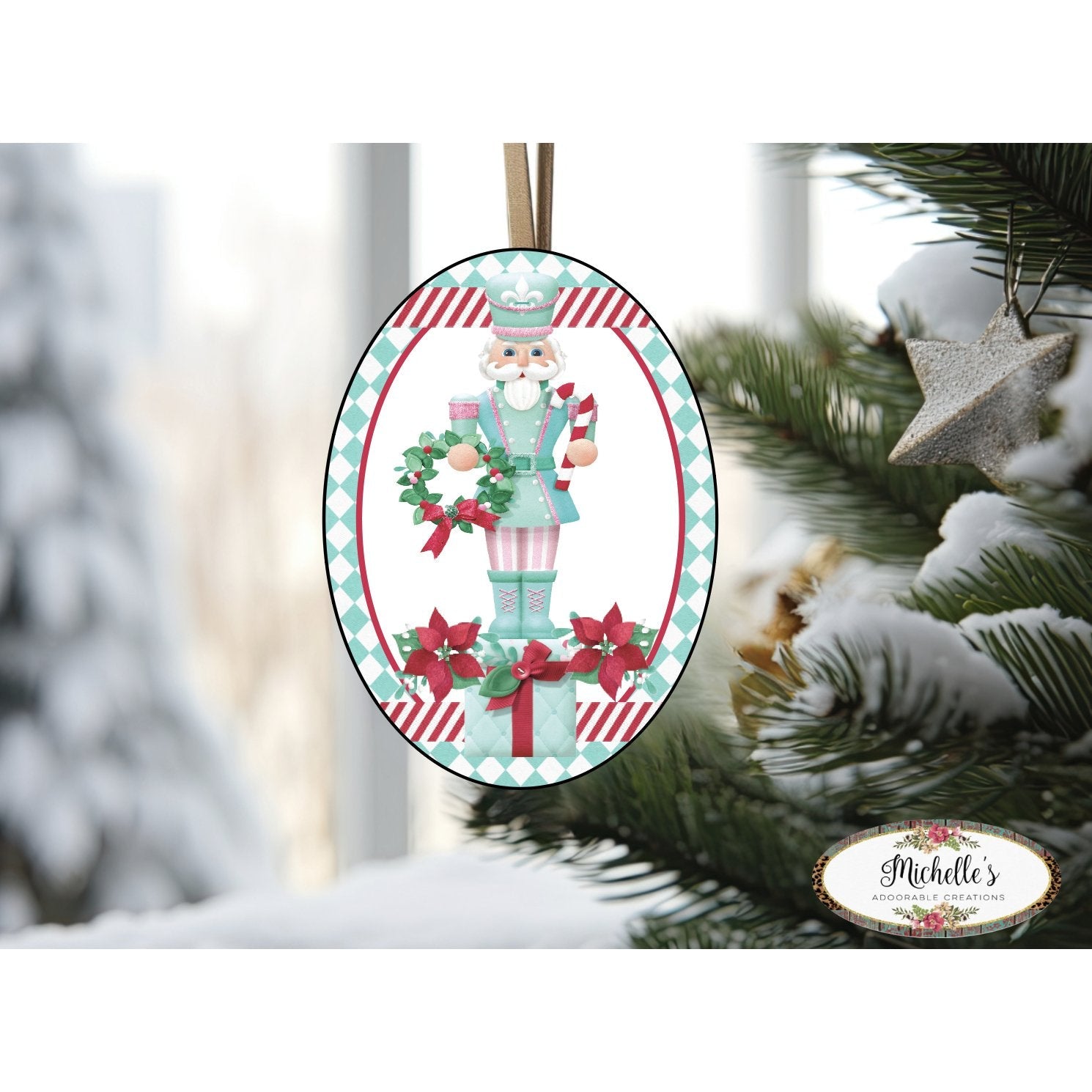 Shop For Mint Green Oval Nutcracker Sign - Wreath Enhancement at Michelle's aDOORable Creations