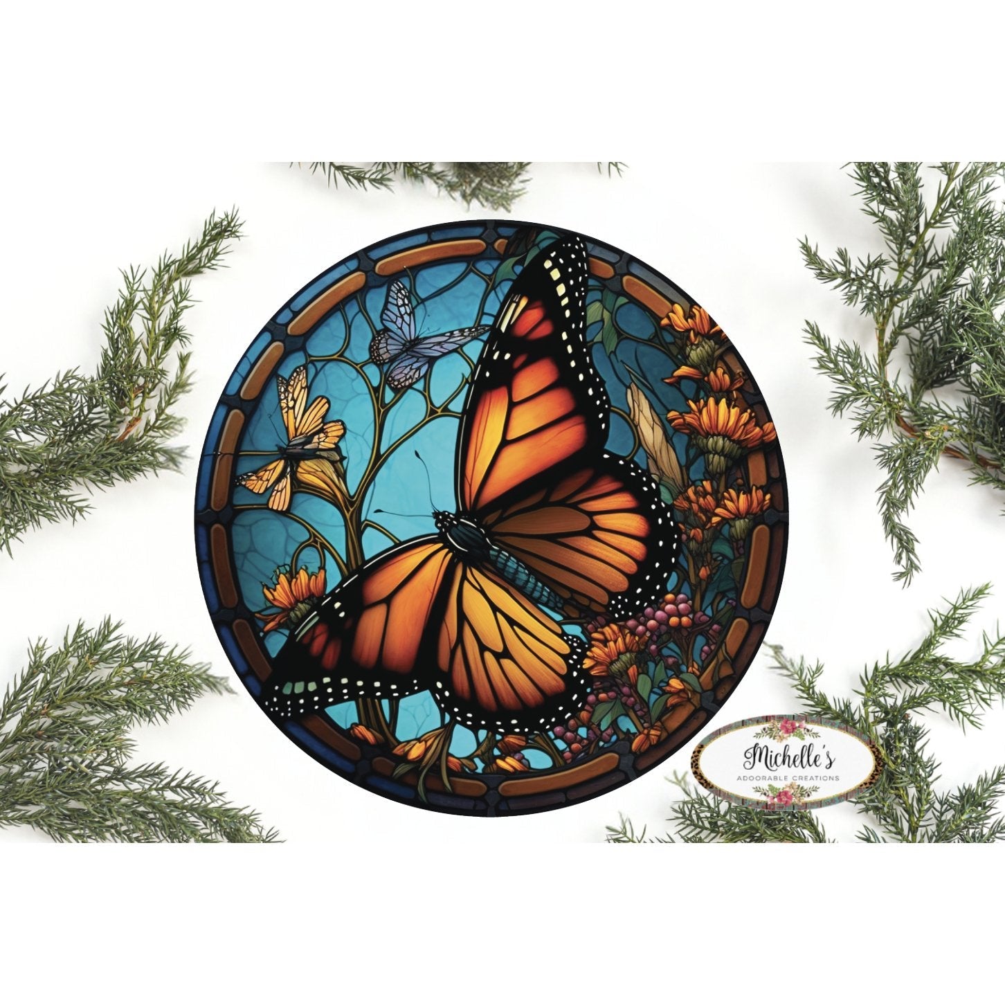 Shop For Monarch Faux Stained Glass Butterfly Sign - Wreath Enhancement at Michelle's aDOORable Creations