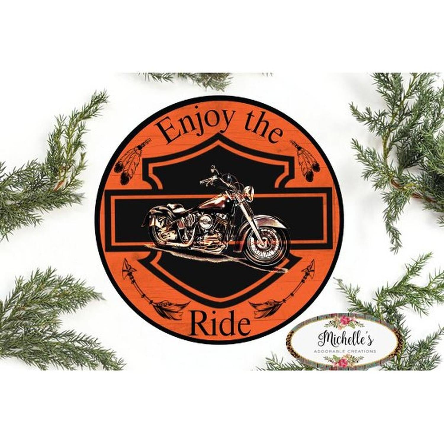 Shop For Motorcycle Enjoy The Ride Sign - Wreath Enhancement at Michelle's aDOORable Creations
