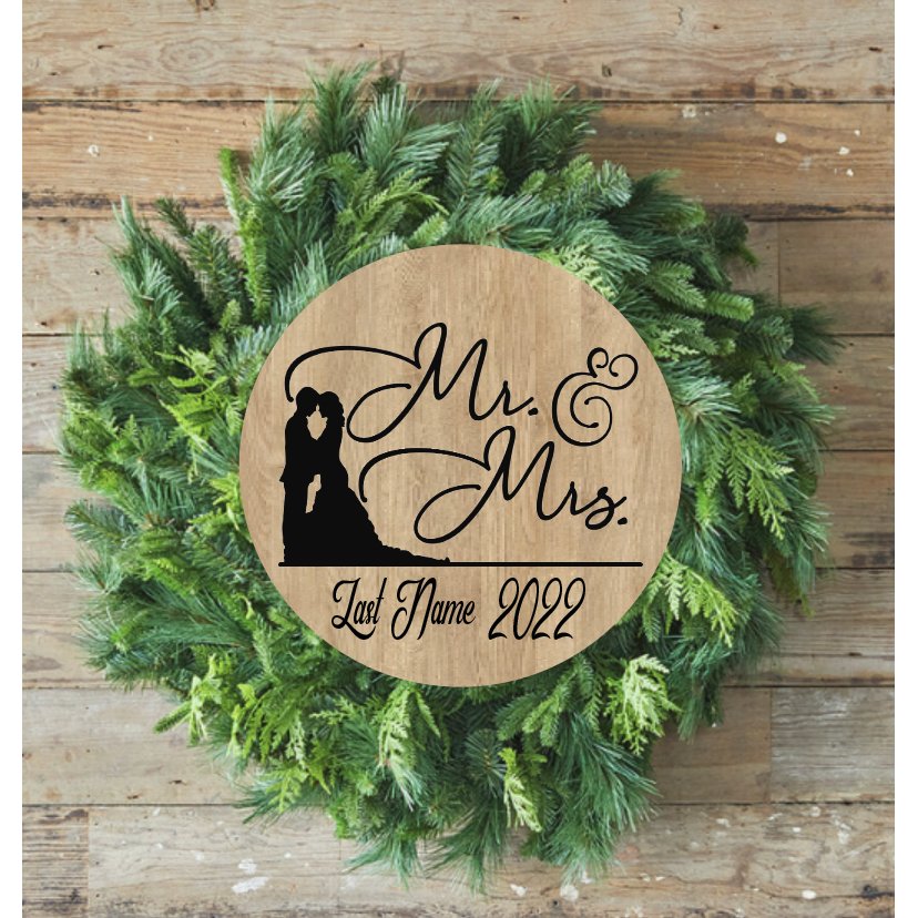 Shop For Mr and Mrs Wedding Round Sign - Wreath Enhancement at Michelle's aDOORable Creations