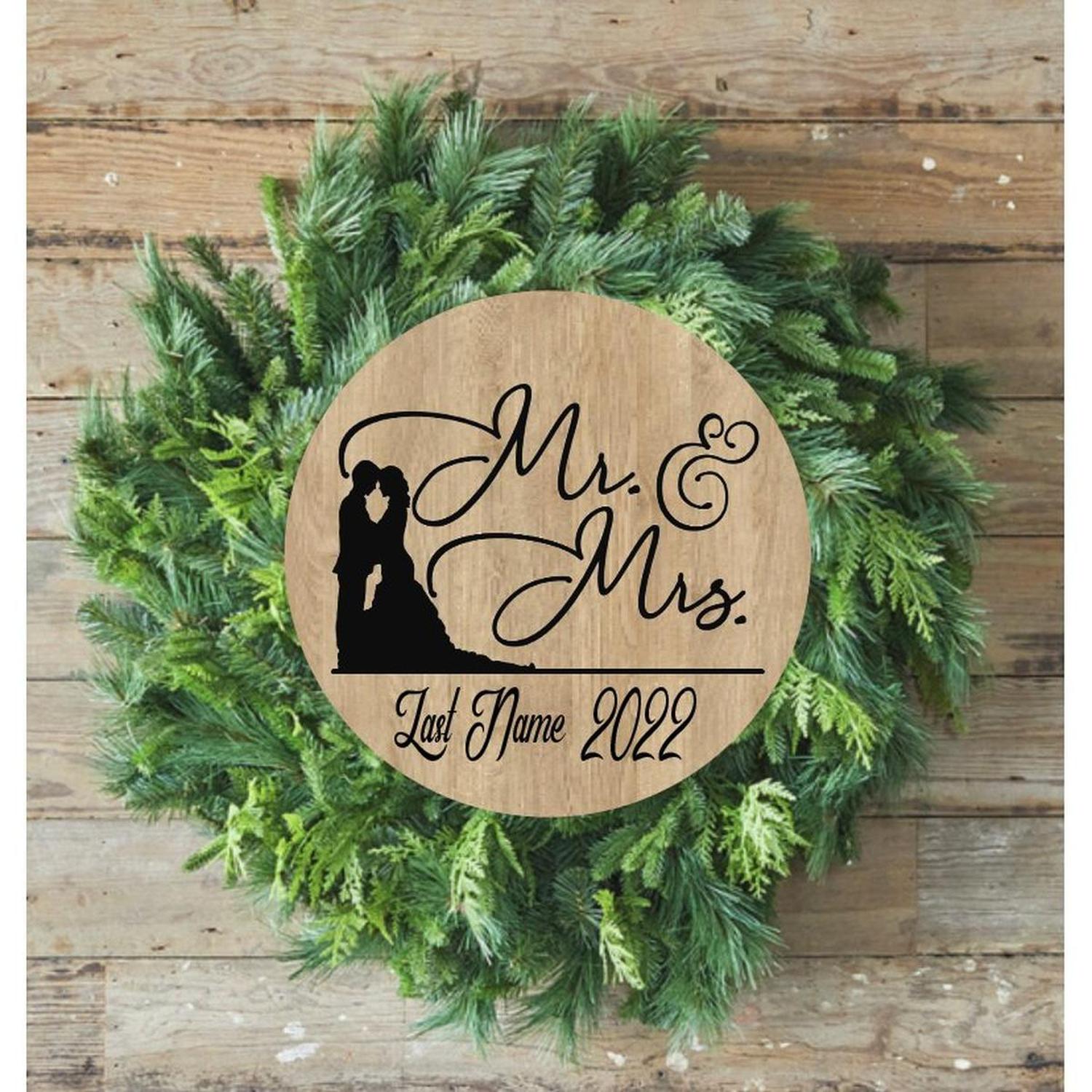 Shop For Mr and Mrs Wedding Round Sign - Wreath Enhancement at Michelle's aDOORable Creations