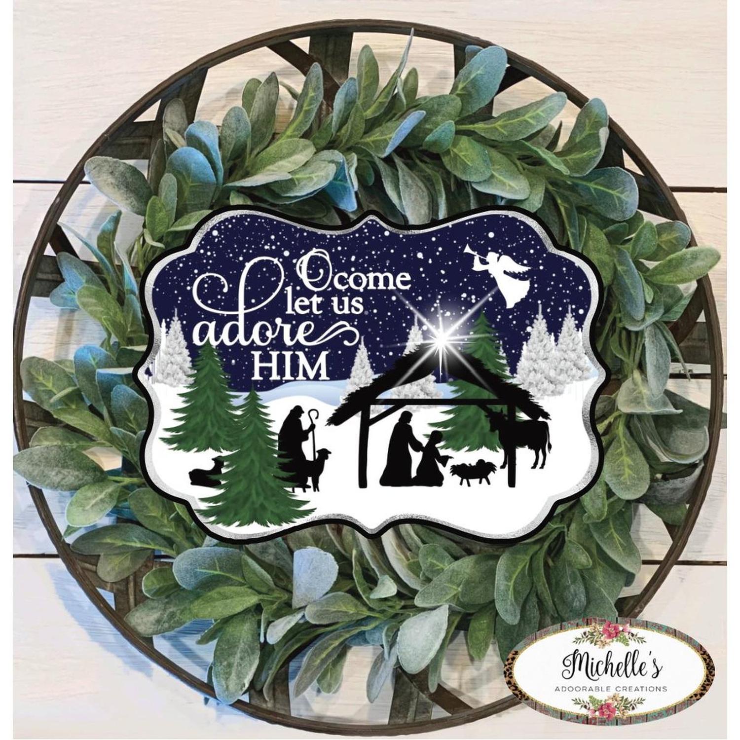 Shop For O Come Let Us Adore Him SF2 - Wreath Enhancement at Michelle's aDOORable Creations