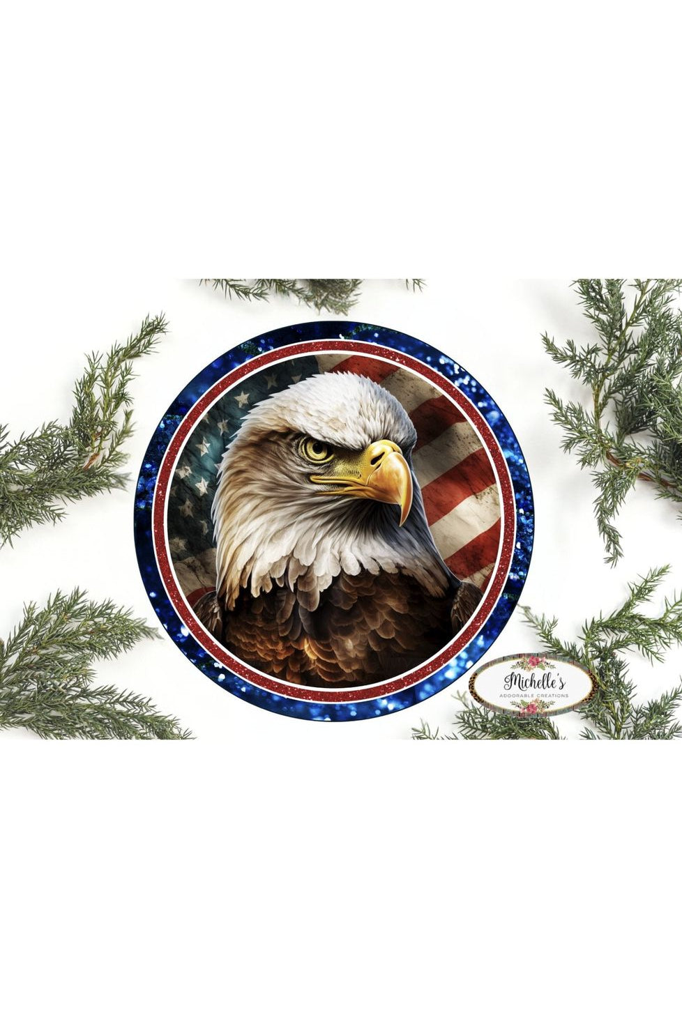 Patriotic American Eagle Two Round Sign - Wreath Enhancement - Michelle's aDOORable Creations - Signature Signs