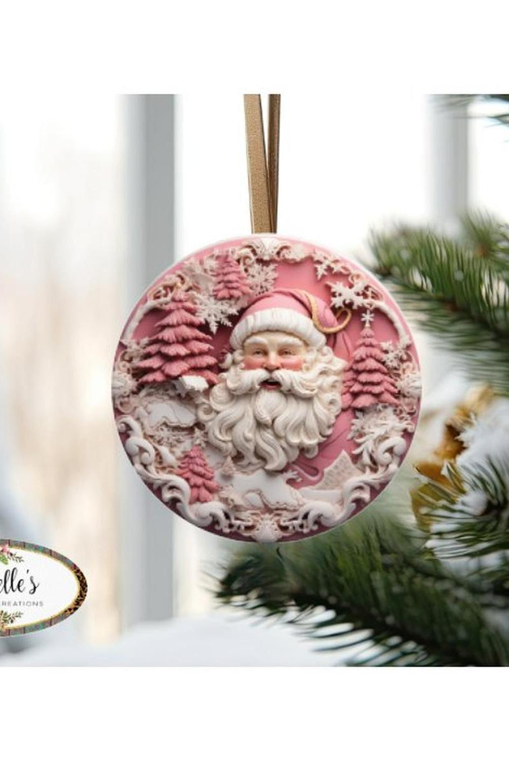 Pink 3D Santa Christmas Sign - Wreath Enhancement