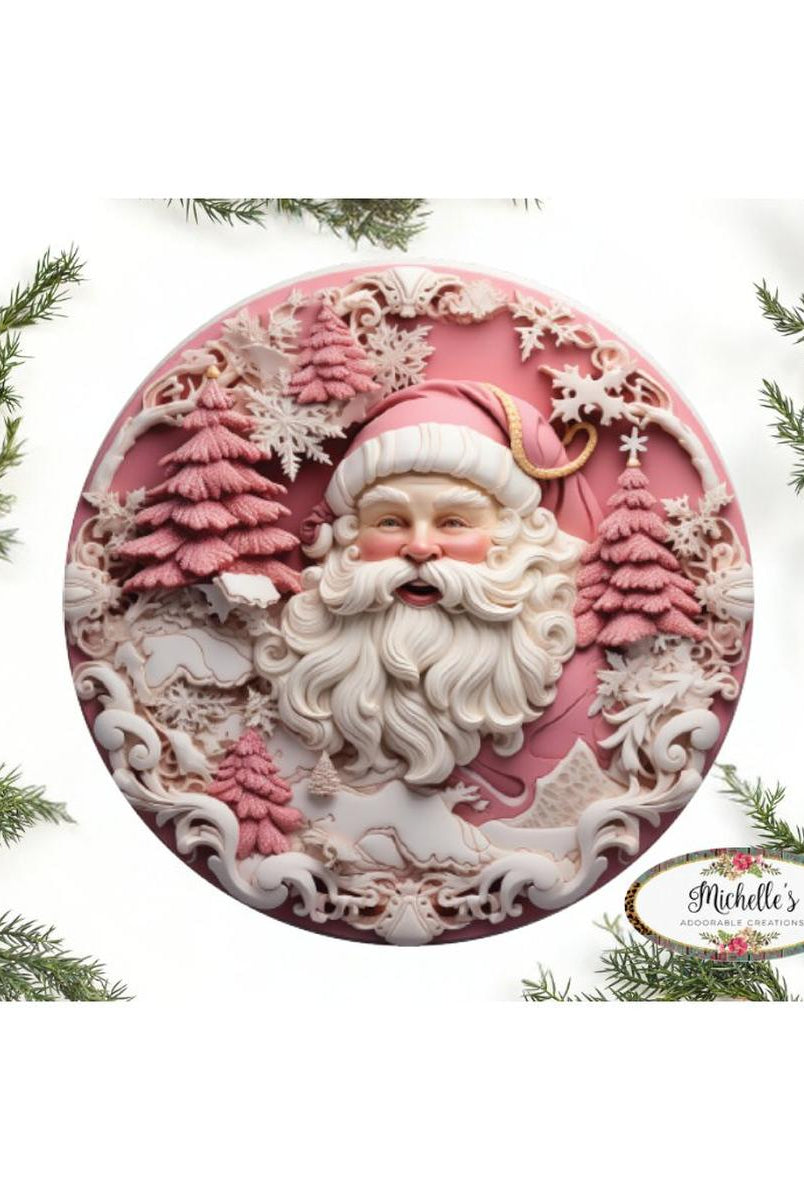 Shop For Pink 3D Santa Christmas Sign - Wreath Enhancement at Michelle's aDOORable Creations