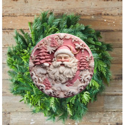 Shop For Pink 3D Santa Christmas Sign - Wreath Enhancement at Michelle's aDOORable Creations