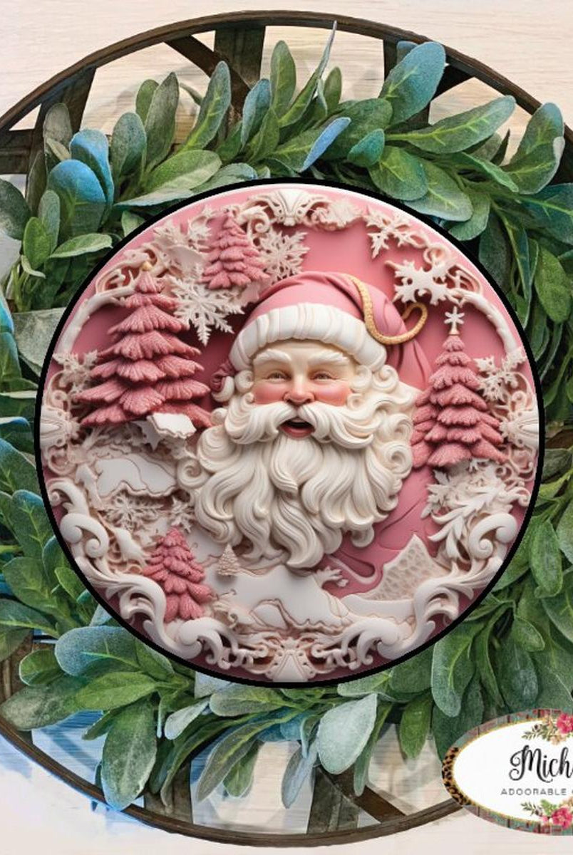 Shop For Pink 3D Santa Christmas Sign - Wreath Enhancement at Michelle's aDOORable Creations