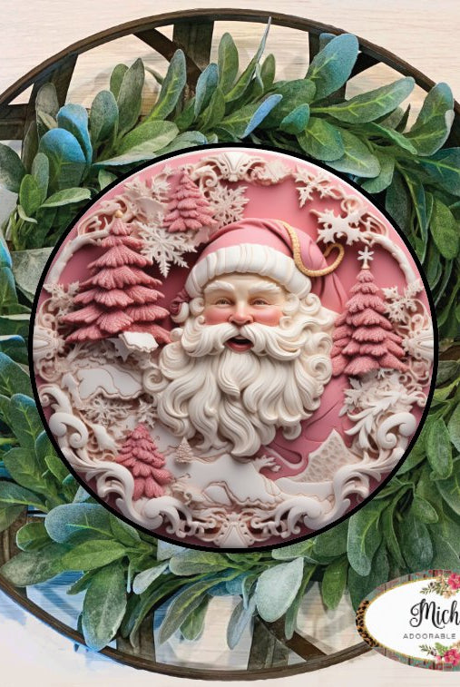 Shop For Pink 3D Santa Christmas Sign - Wreath Enhancement at Michelle's aDOORable Creations