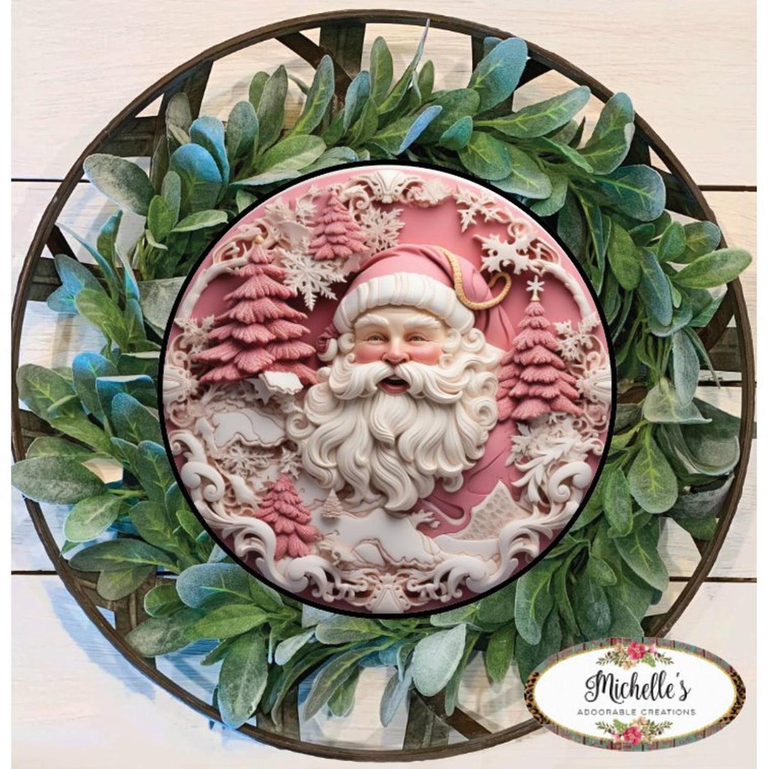 Shop For Pink 3D Santa Christmas Sign - Wreath Enhancement at Michelle's aDOORable Creations