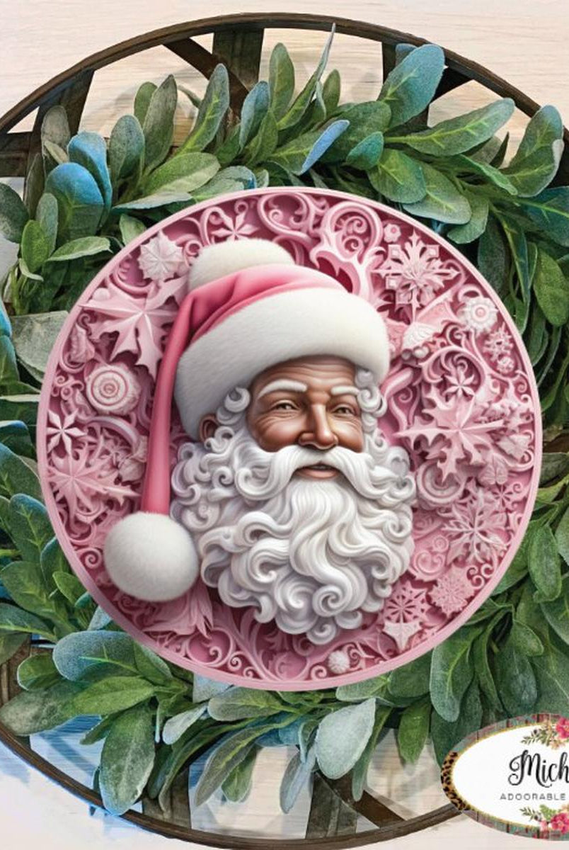 Shop For Pink African American Faux 3D Santa Sign - Wreath Enhancement at Michelle's aDOORable Creations