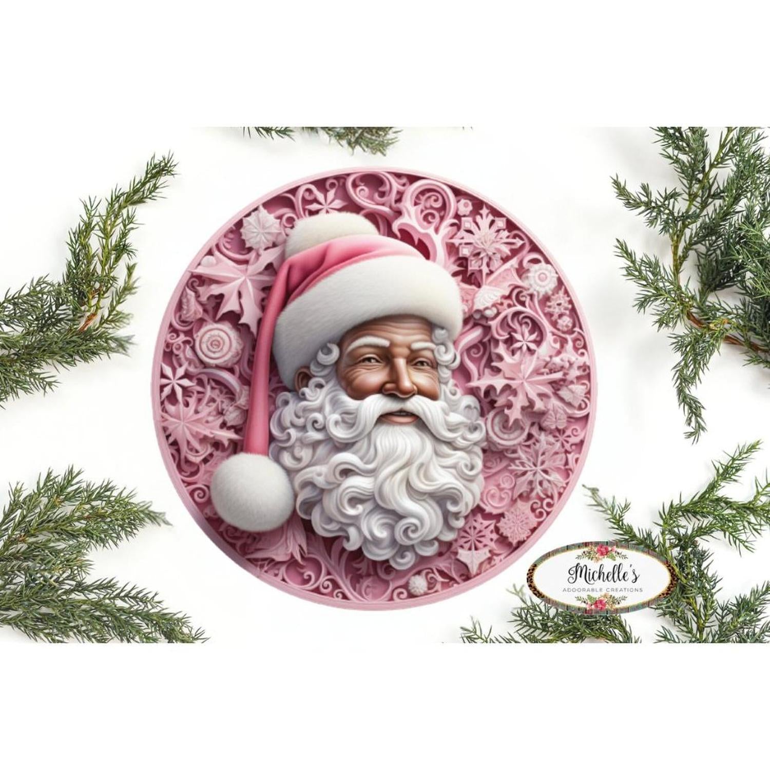 Shop For Pink African American Faux 3D Santa Sign - Wreath Enhancement at Michelle's aDOORable Creations