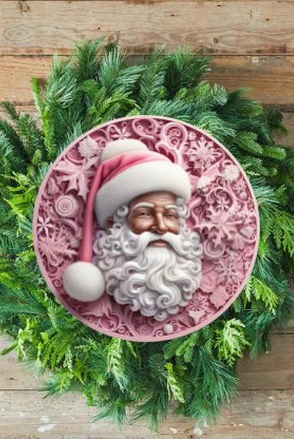 Pink African American Faux 3D Santa Sign - Wreath Enhancement