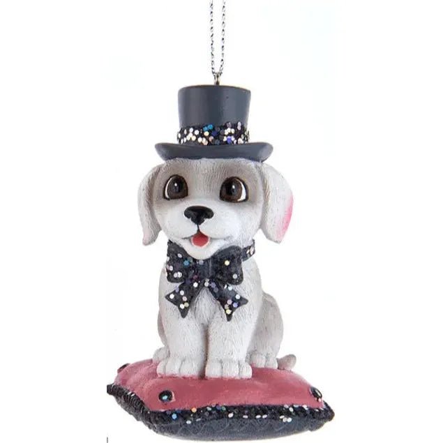 Shop For Pink and Pewter Dog or Cat On Pillow Ornament at Michelle's aDOORable Creations