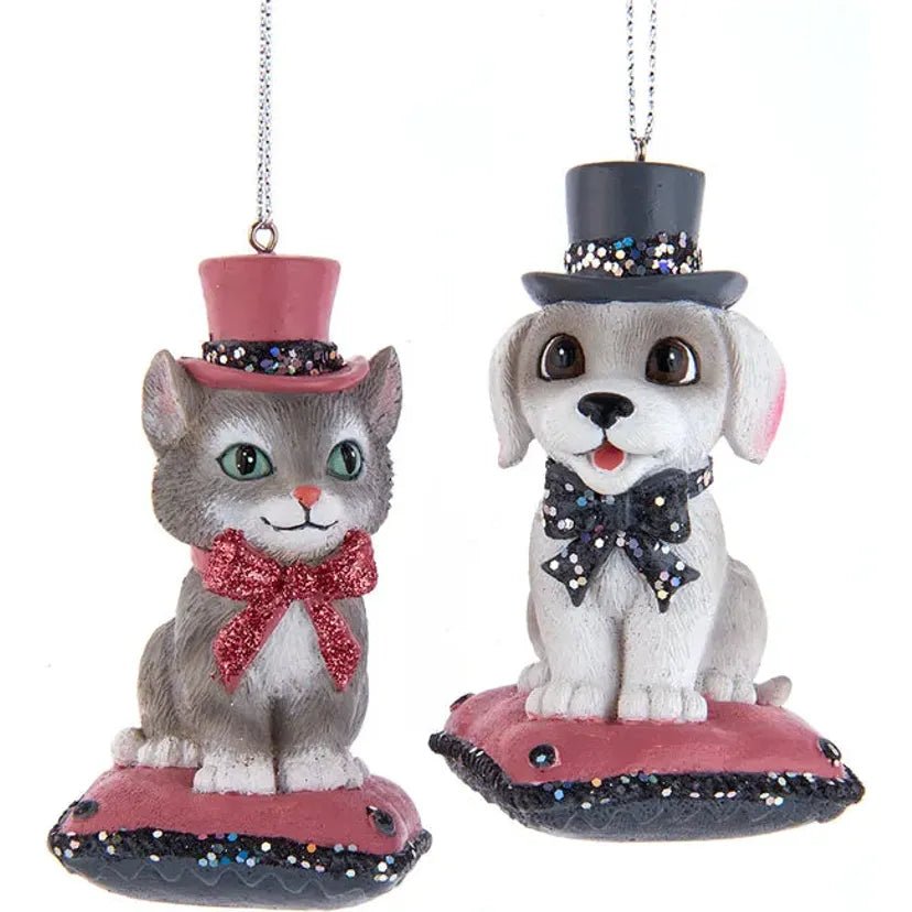 Shop For Pink and Pewter Dog or Cat On Pillow Ornament at Michelle's aDOORable Creations