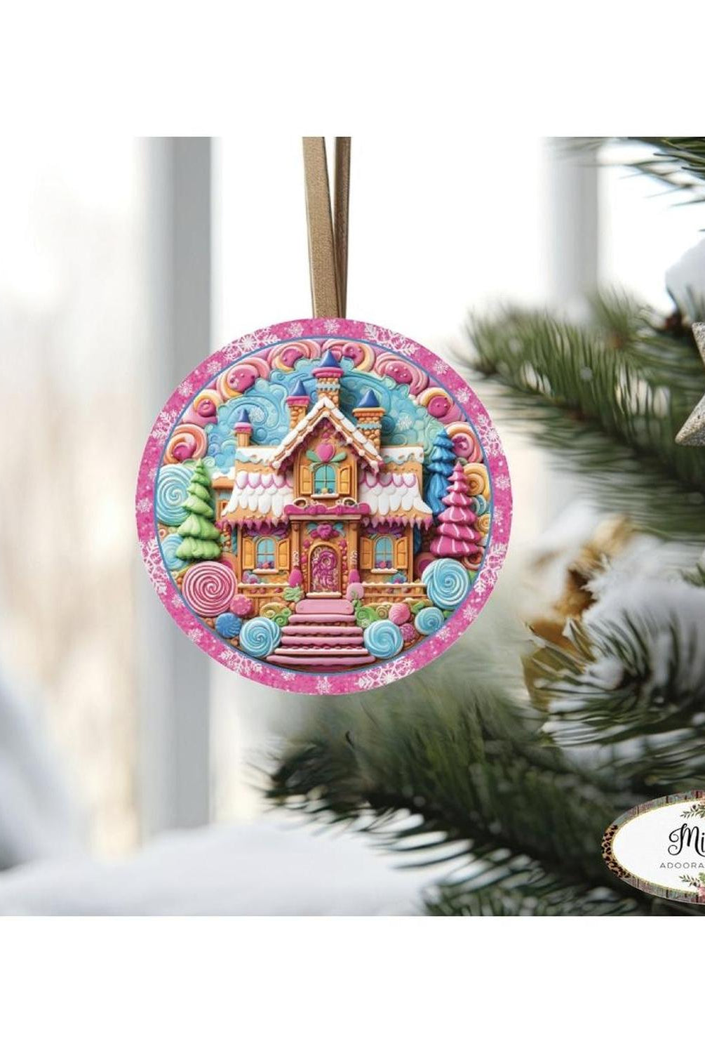 Pink Candy Gingerbread Cookie House Faux 3D Sign - Wreath Enhancement