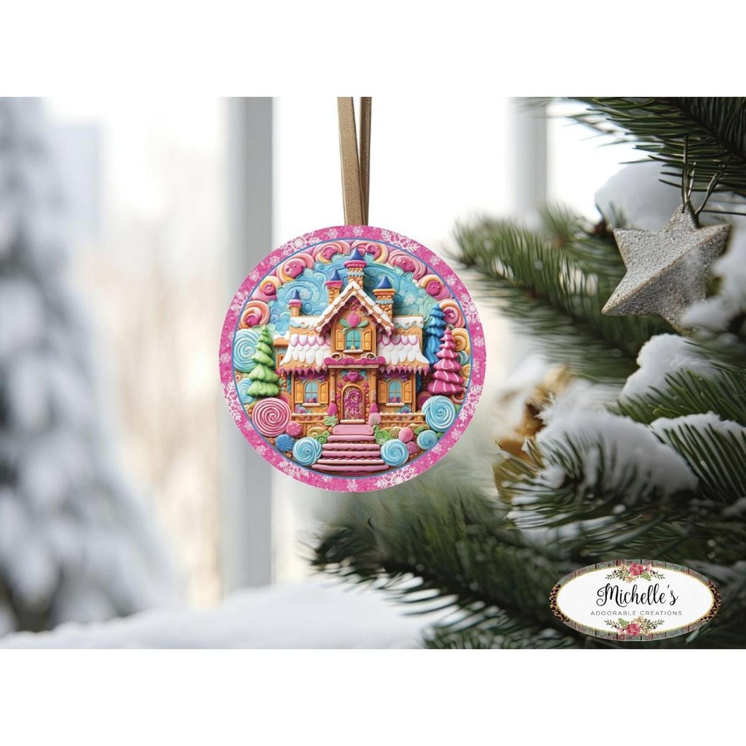 Shop For Pink Candy Gingerbread Cookie House Faux 3D Sign - Wreath Enhancement at Michelle's aDOORable Creations