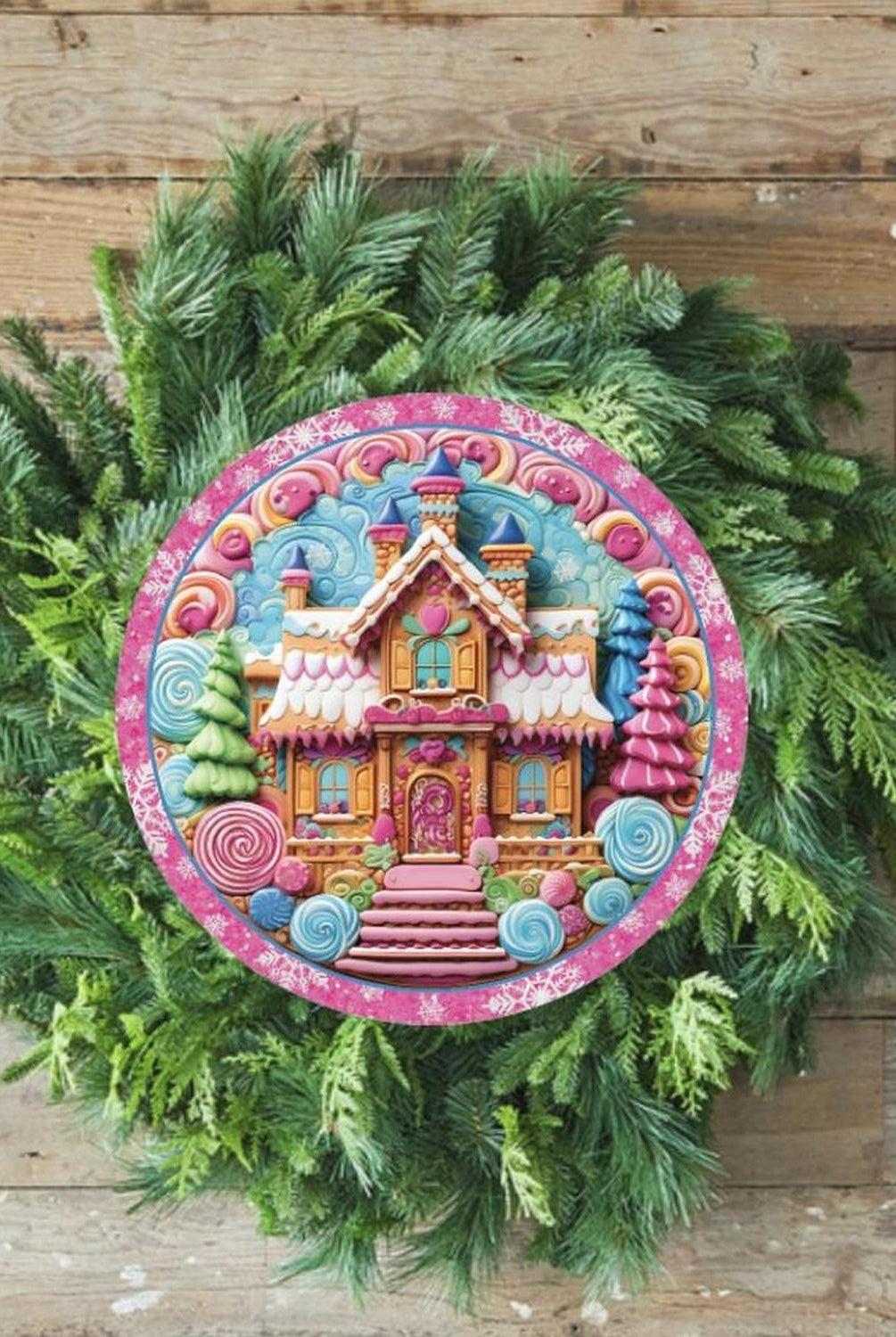 Pink Candy Gingerbread Cookie House Faux 3D Sign - Wreath Enhancement