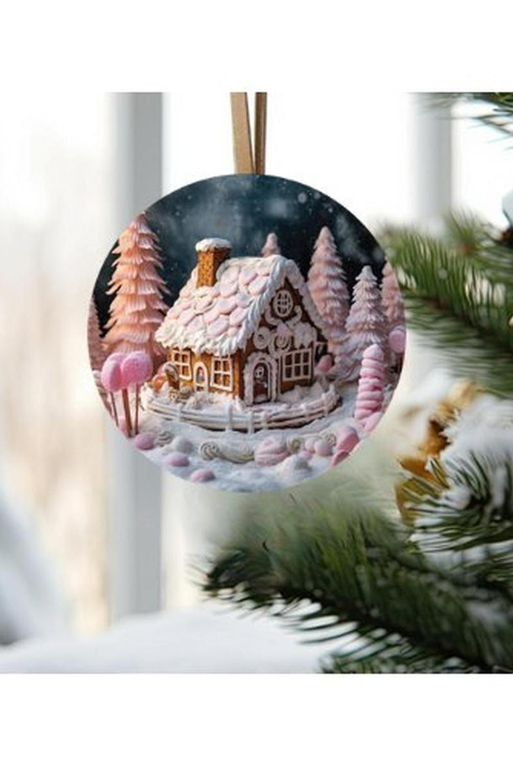 Pink Gingerbread House Christmas Sign - Wreath Enhancement