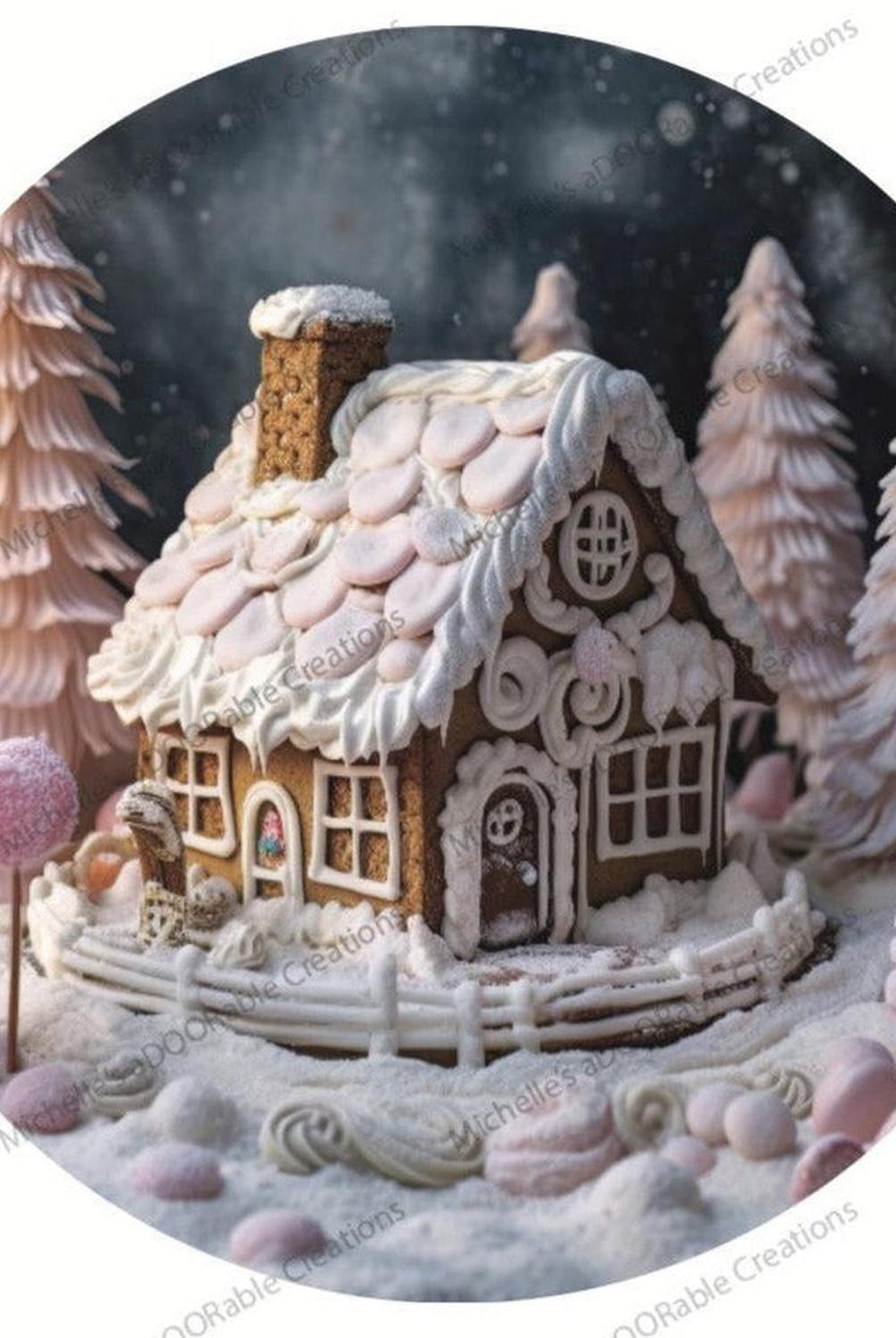 Pink Gingerbread House Christmas Sign - Wreath Enhancement