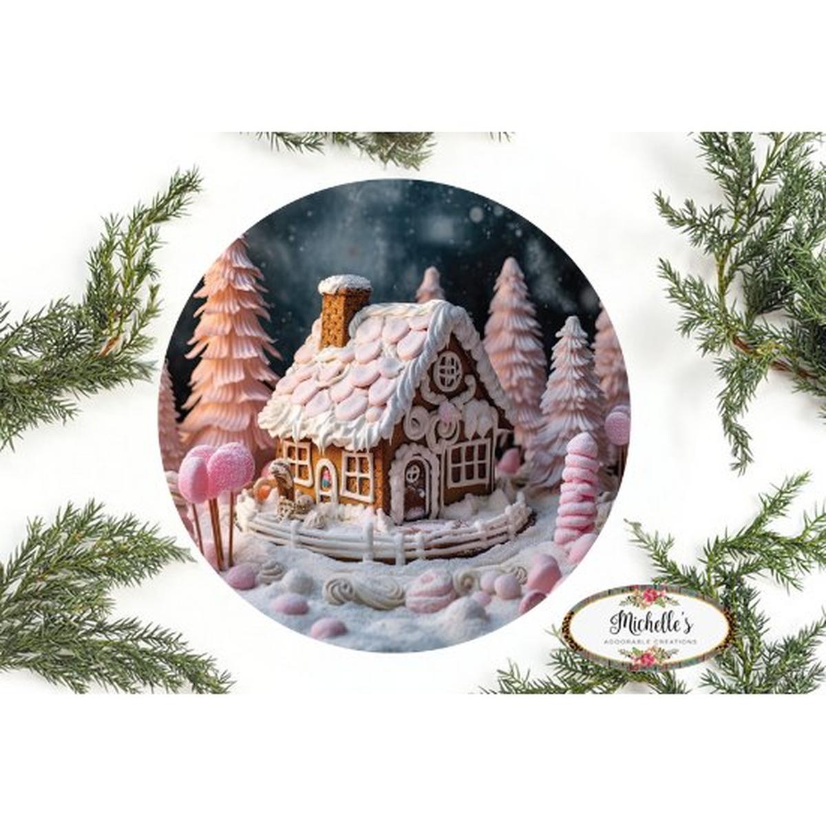 Shop For Pink Gingerbread House Christmas Sign - Wreath Enhancement at Michelle's aDOORable Creations