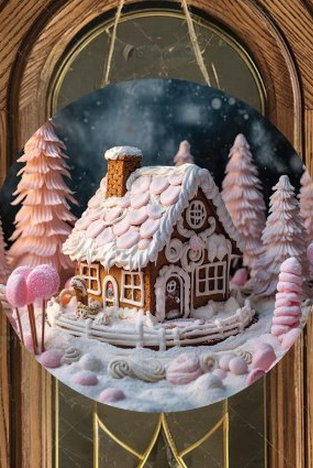 Pink Gingerbread House Christmas Sign - Wreath Enhancement