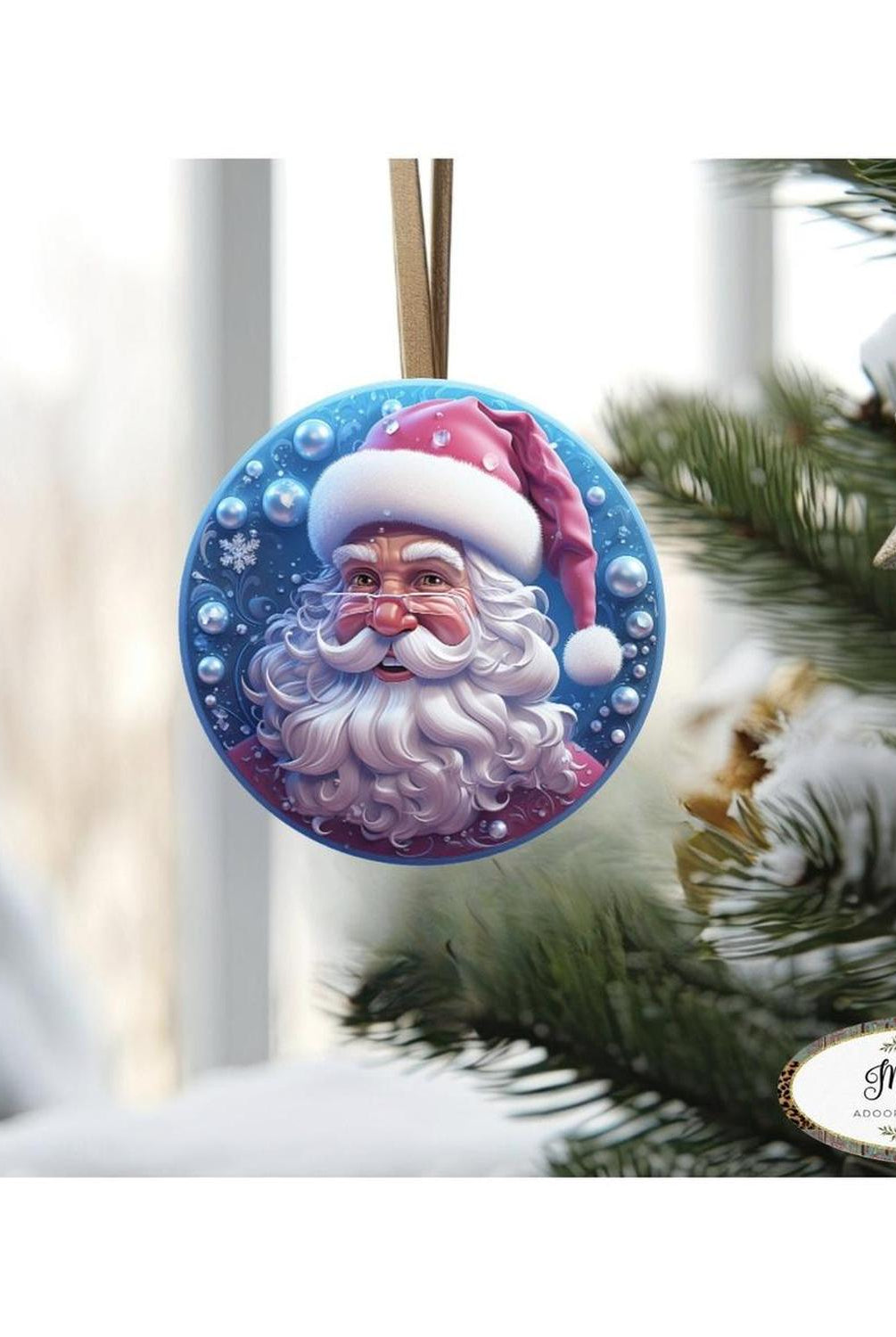Pink Ice Blue 3D Santa Christmas Sign - Wreath Enhancement