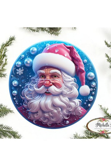 Shop For Pink Ice Blue 3D Santa Christmas Sign - Wreath Enhancement at Michelle's aDOORable Creations