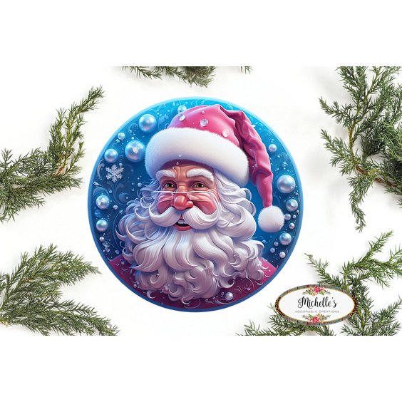 Shop For Pink Ice Blue 3D Santa Christmas Sign - Wreath Enhancement at Michelle's aDOORable Creations