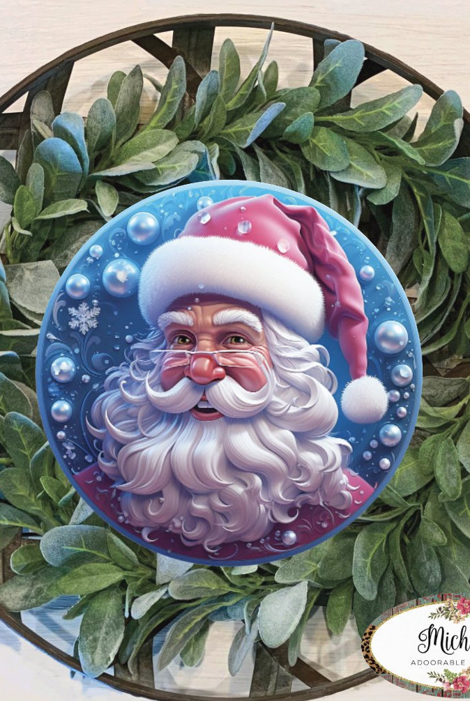 Shop For Pink Ice Blue 3D Santa Christmas Sign - Wreath Enhancement at Michelle's aDOORable Creations