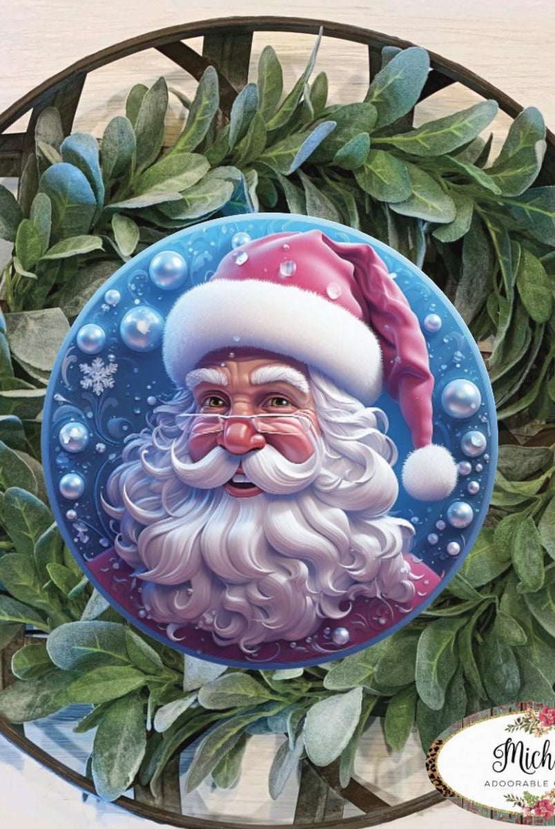 Shop For Pink Ice Blue 3D Santa Christmas Sign - Wreath Enhancement at Michelle's aDOORable Creations