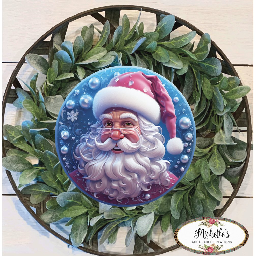 Shop For Pink Ice Blue 3D Santa Christmas Sign - Wreath Enhancement at Michelle's aDOORable Creations