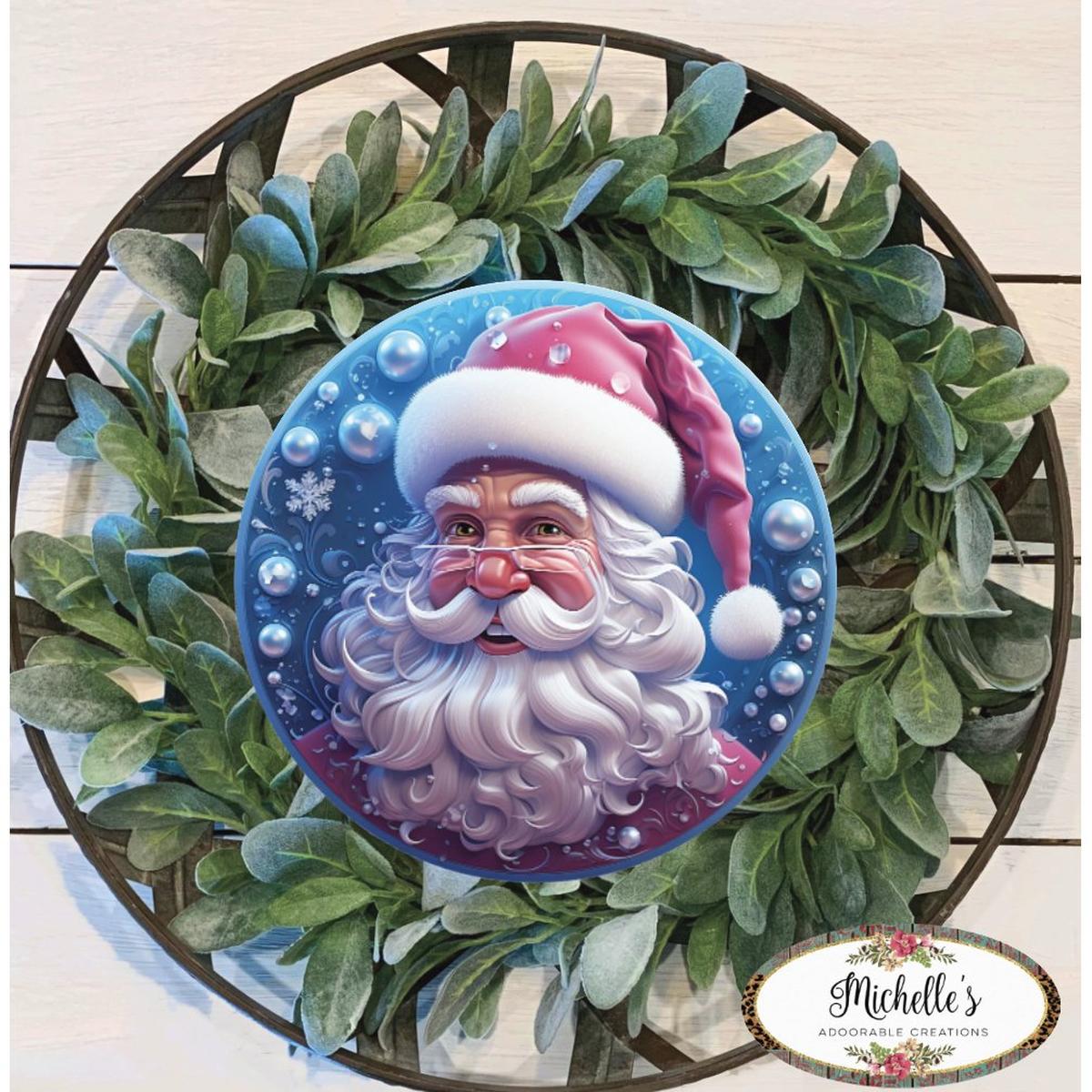 Shop For Pink Ice Blue 3D Santa Christmas Sign - Wreath Enhancement at Michelle's aDOORable Creations