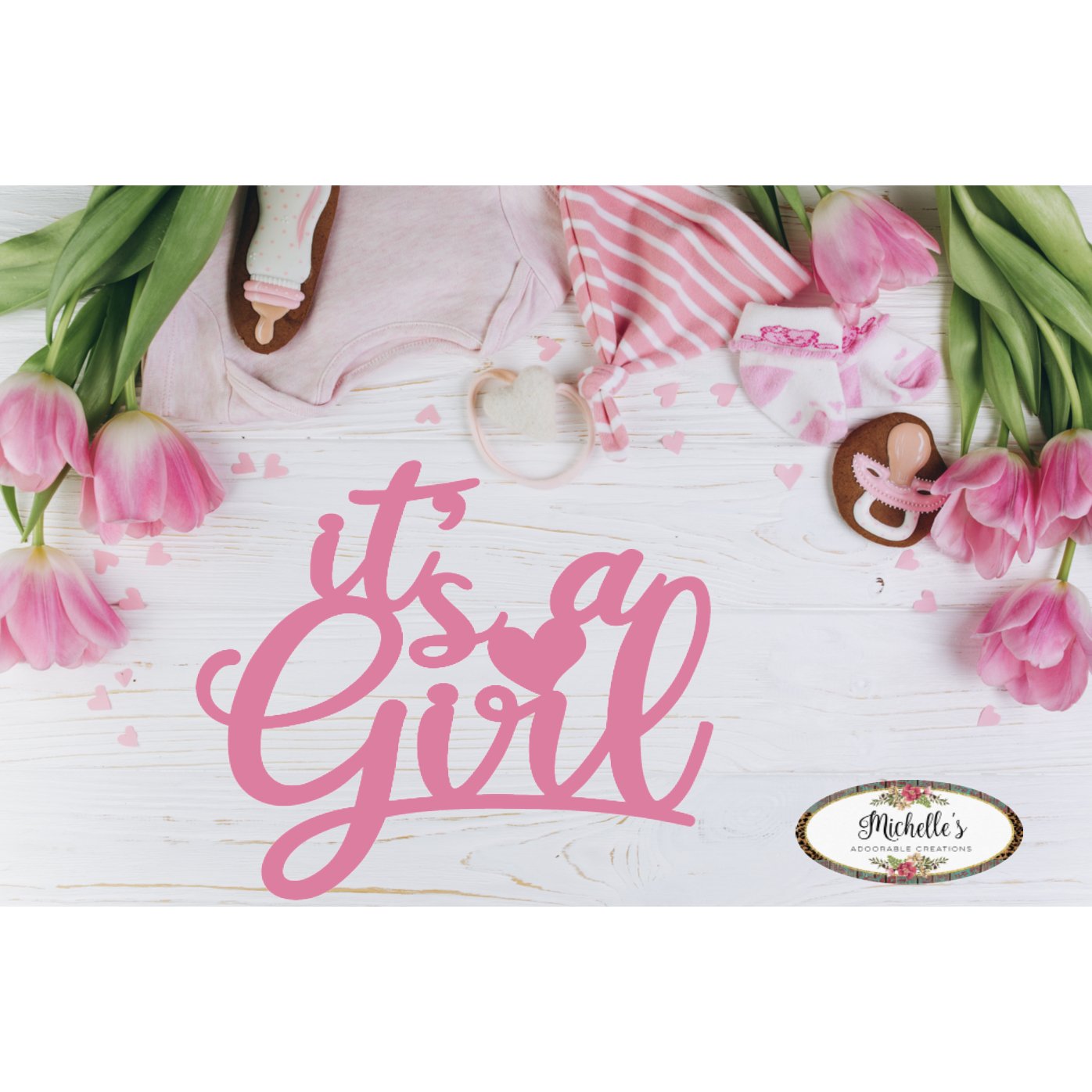 Shop For Pink It's a Girl Script Word Wood Cutout at Michelle's aDOORable Creations