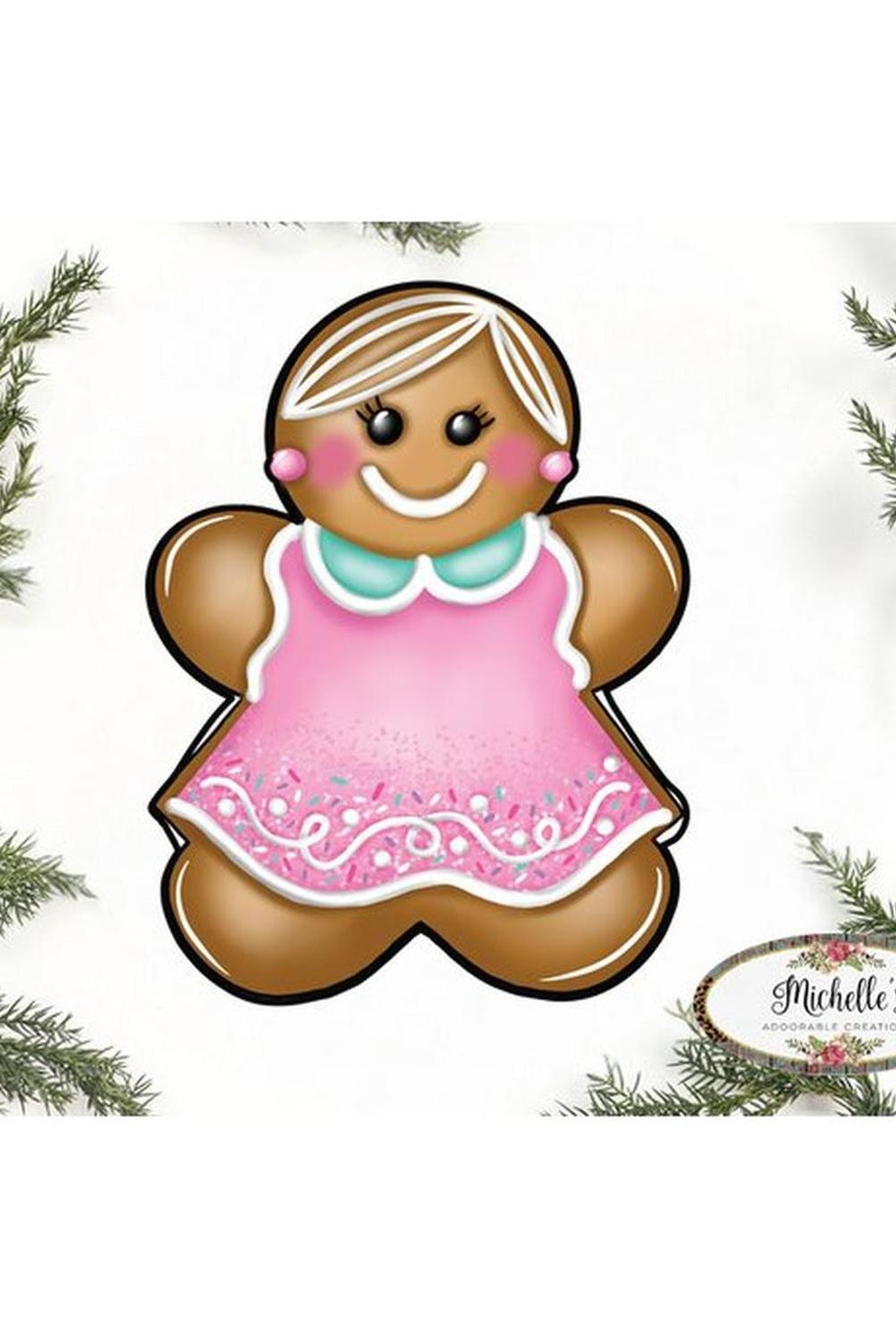 Pink Mint Gingerbread Girl Sign GBG4- Wreath Enhancement