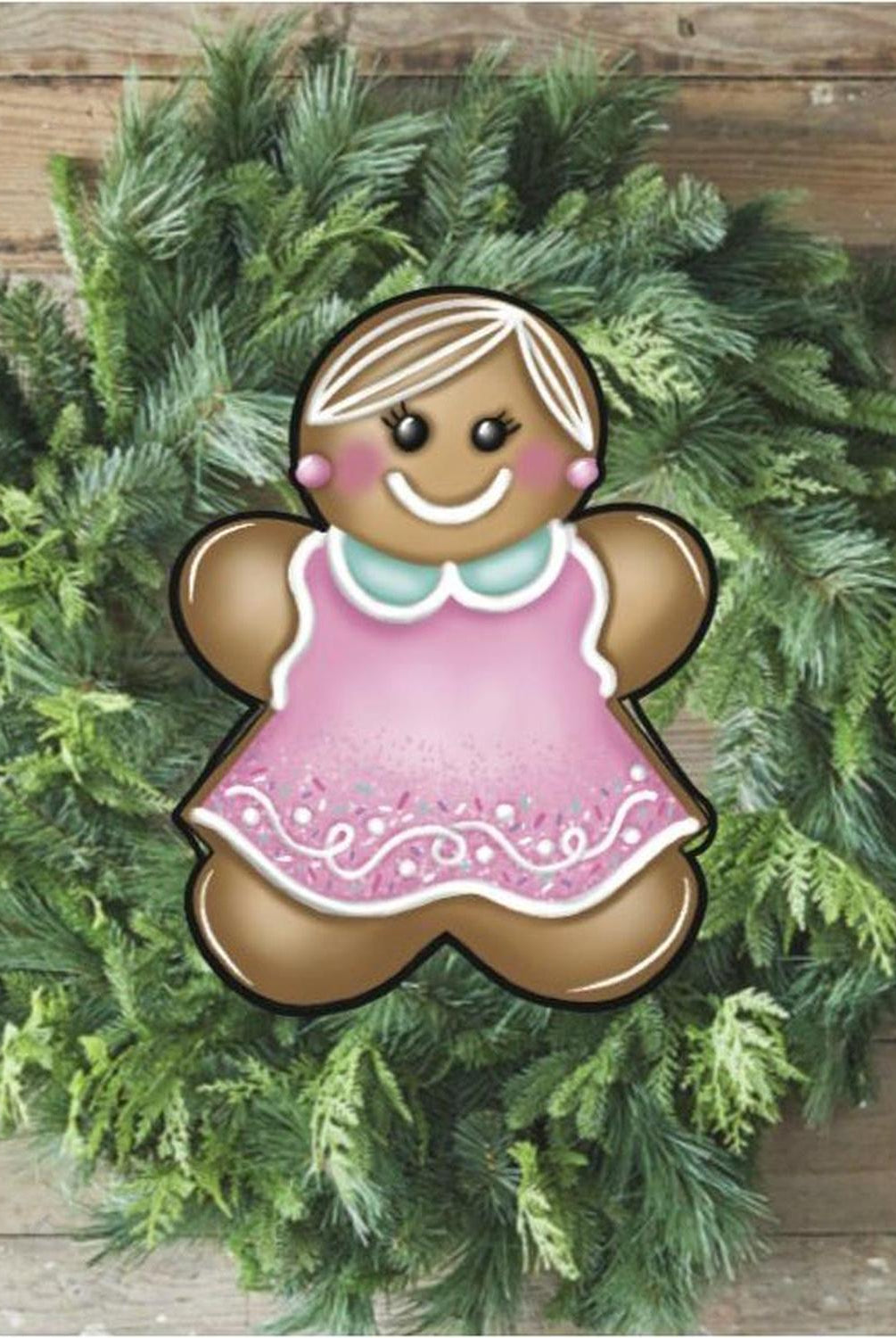 Pink Mint Gingerbread Girl Sign GBG4- Wreath Enhancement