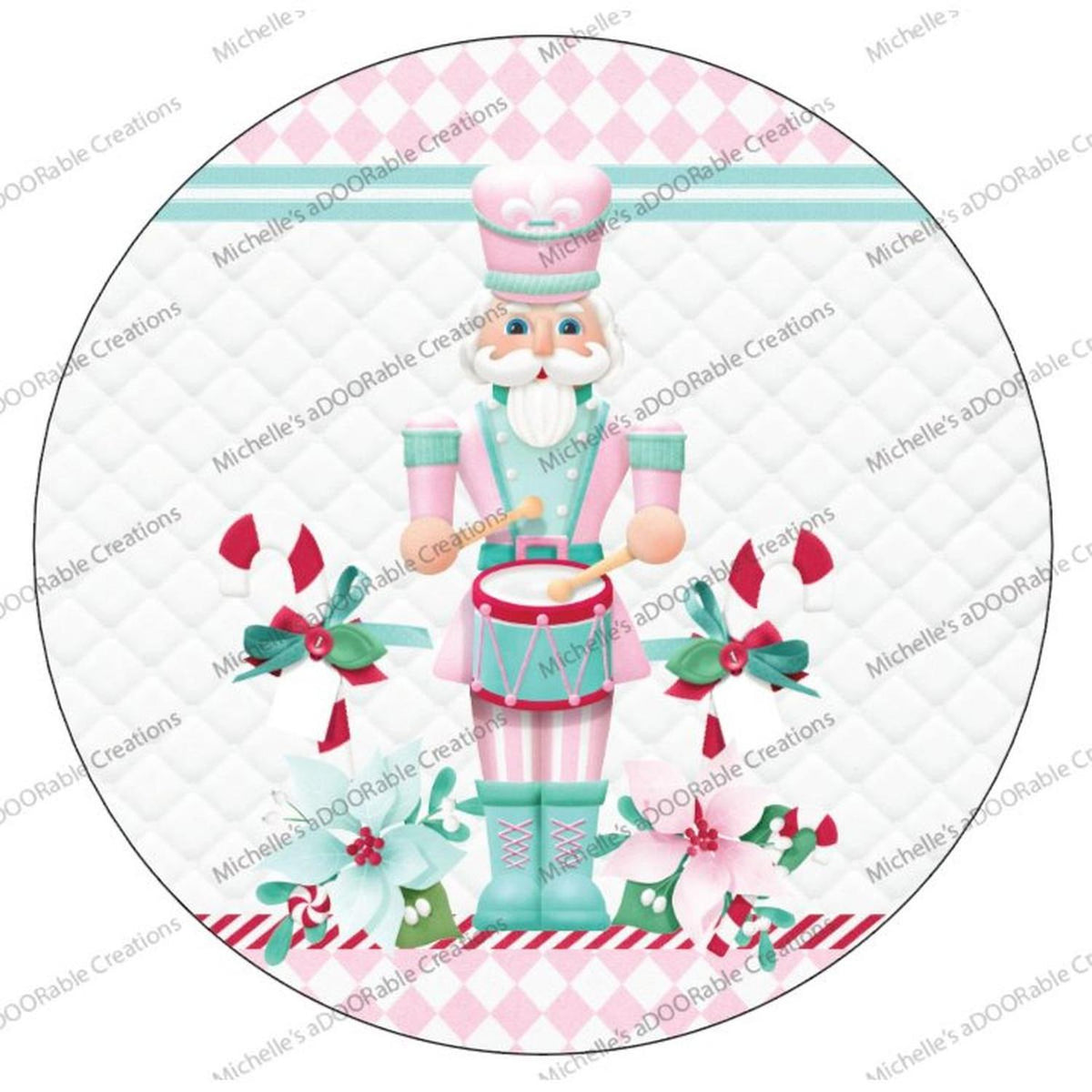 Pink Nutcracker Harlequin Poinsettia Sign - Wreath Enhancement
