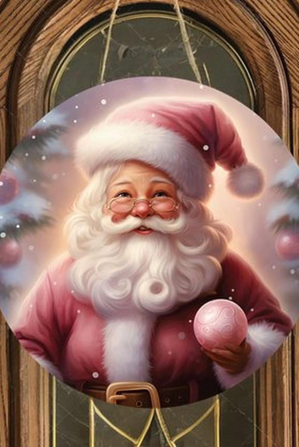 Pink Santa Claus Christmas Tree Sign - Wreath Enhancement