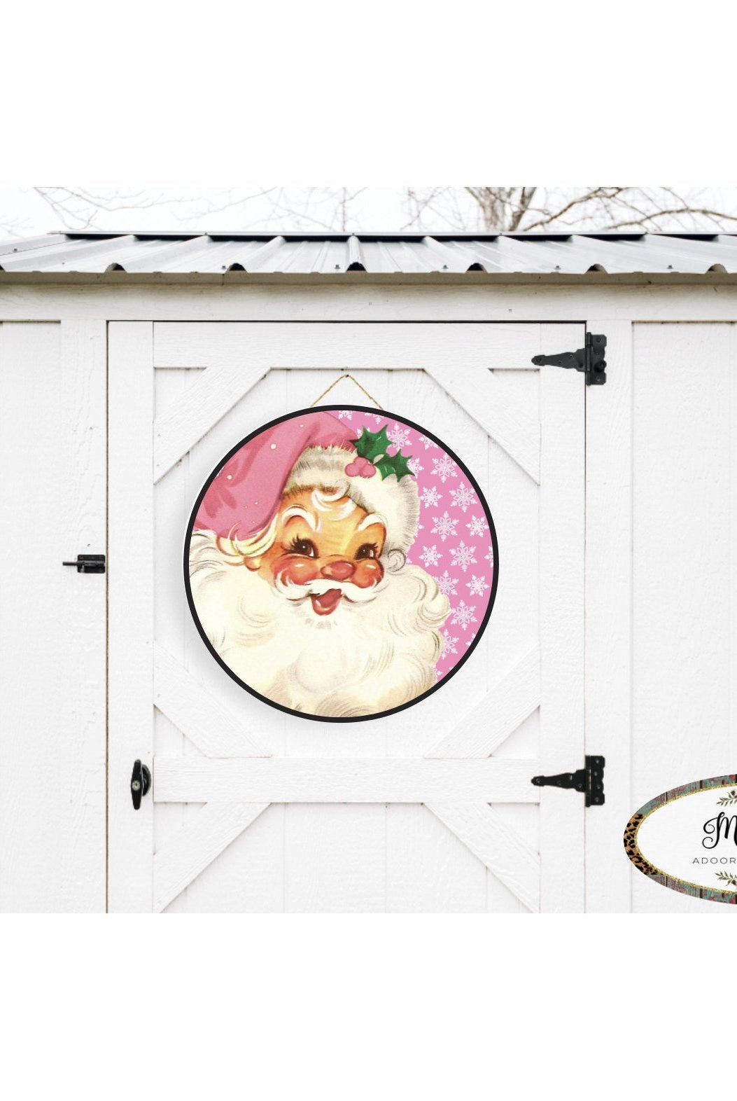 Shop For Pink Snowflakes Vintage Santa Christmas Sign - Wreath Enhancement at Michelle's aDOORable Creations