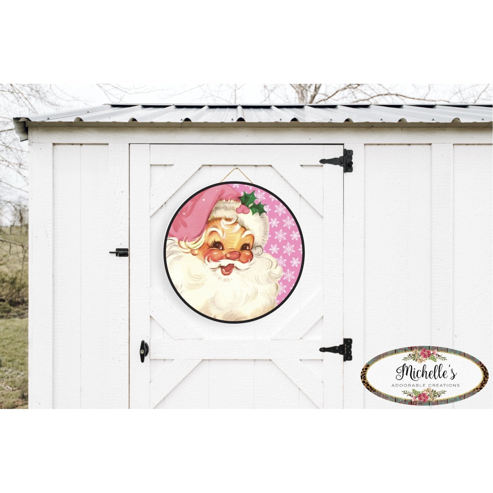 Shop For Pink Snowflakes Vintage Santa Christmas Sign - Wreath Enhancement at Michelle's aDOORable Creations