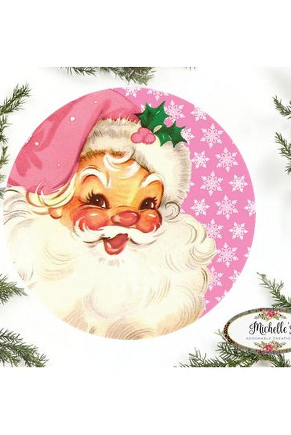 Shop For Pink Snowflakes Vintage Santa Christmas Sign - Wreath Enhancement at Michelle's aDOORable Creations