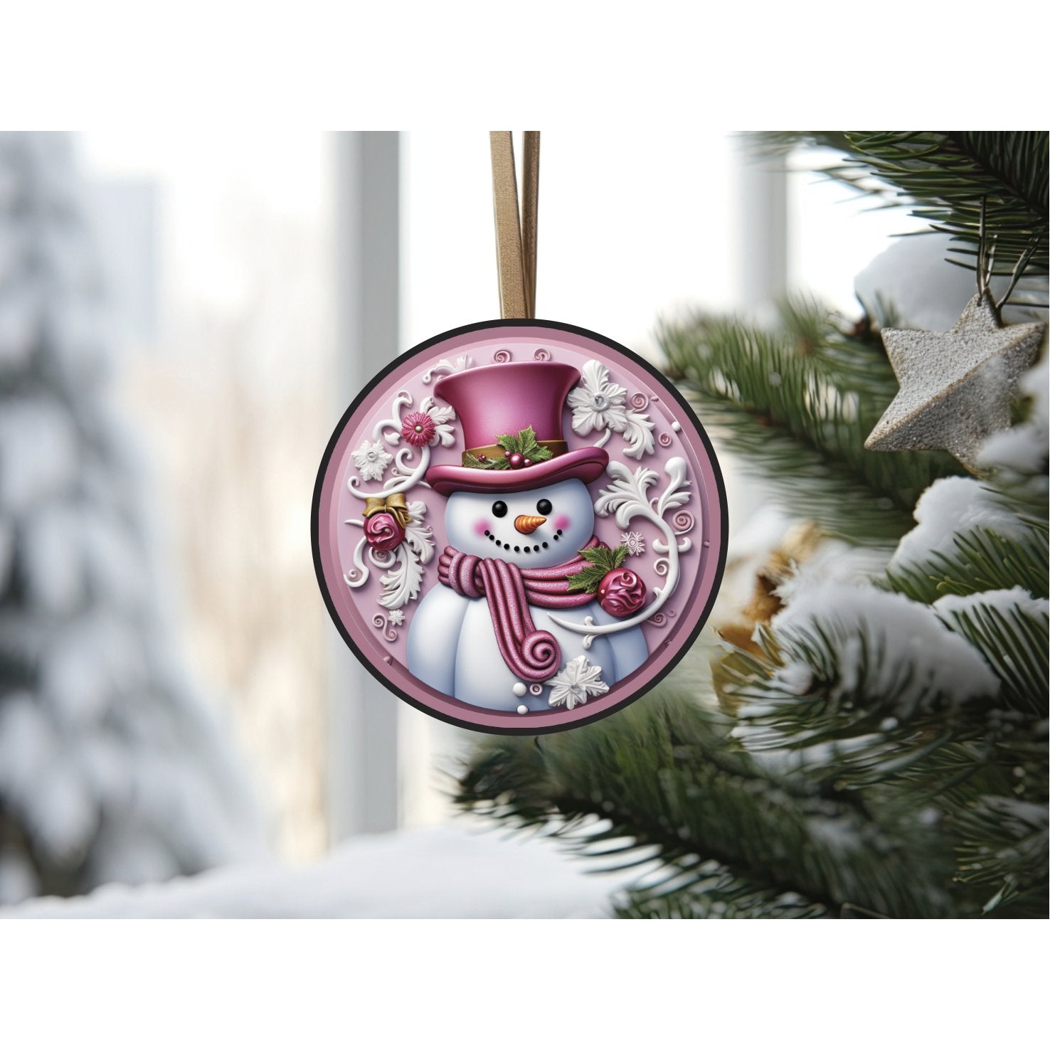 Shop For Pink Snowman Top Hat Round Sign - Wreath Enhancement at Michelle's aDOORable Creations