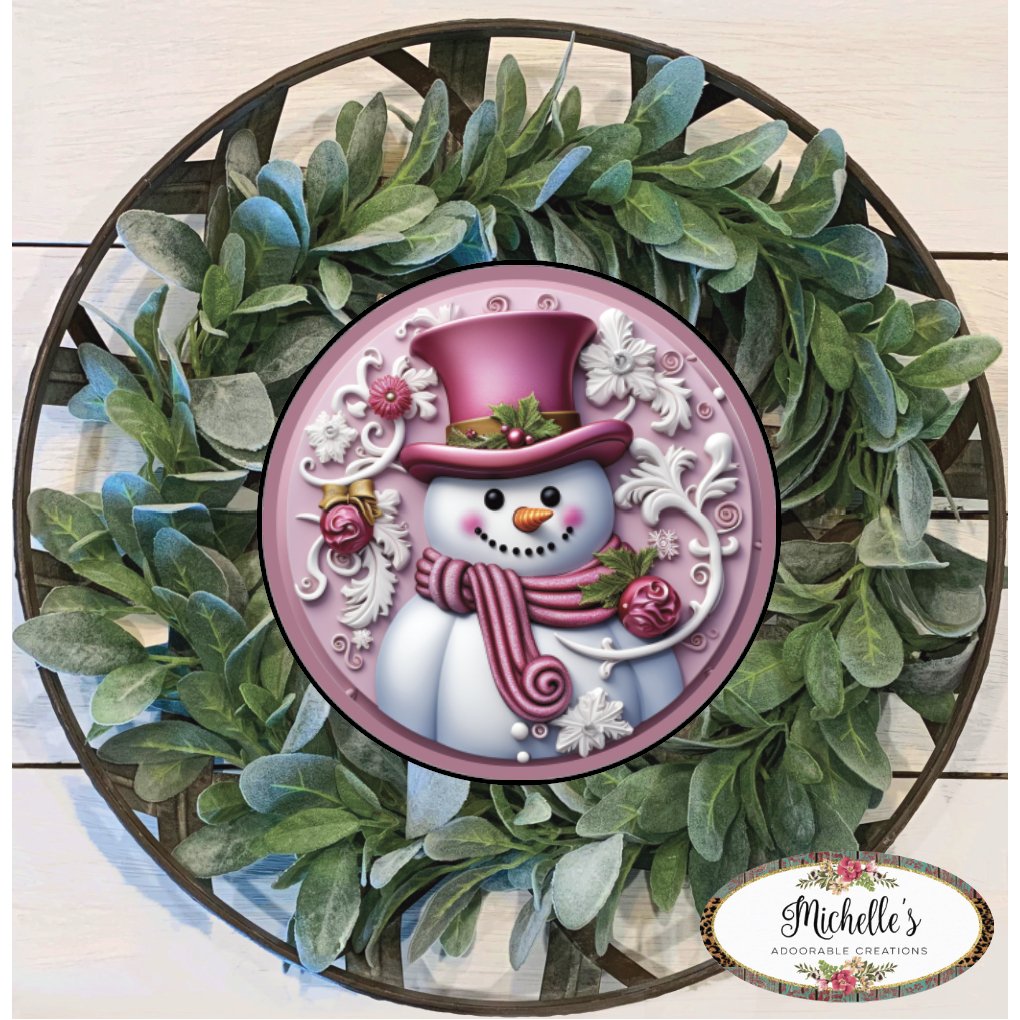 Shop For Pink Snowman Top Hat Round Sign - Wreath Enhancement at Michelle's aDOORable Creations