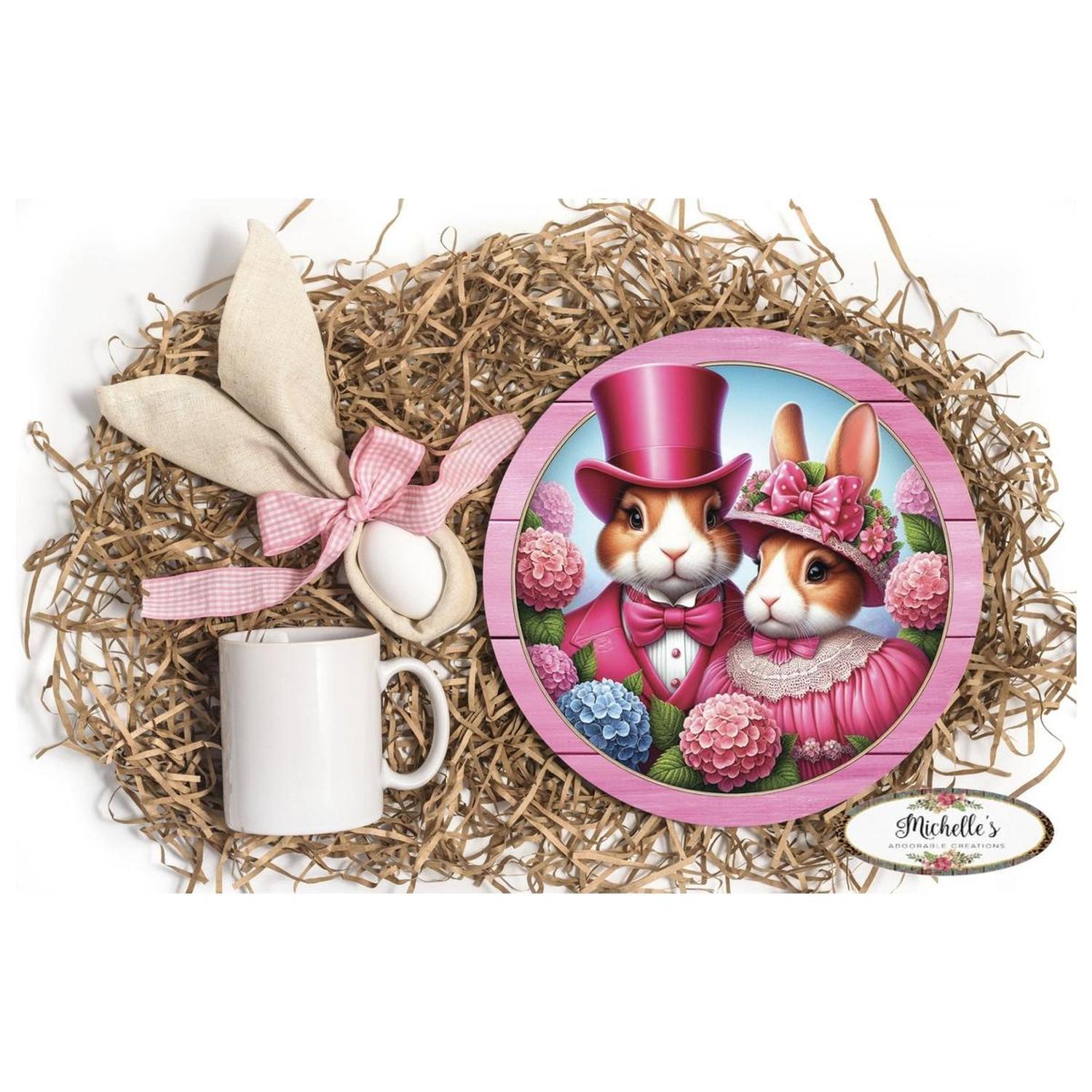 Shop For Pink Vintage Easter Bunnies Sign at Michelle's aDOORable Creations