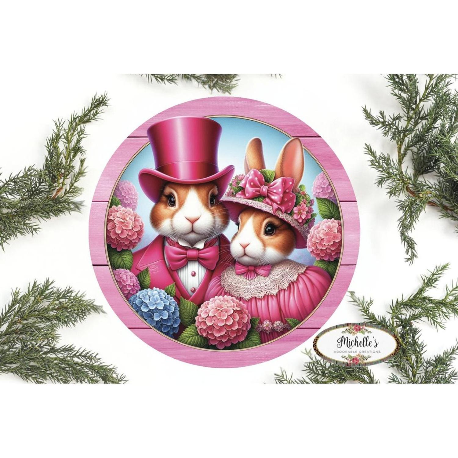 Shop For Pink Vintage Easter Bunnies Sign at Michelle's aDOORable Creations