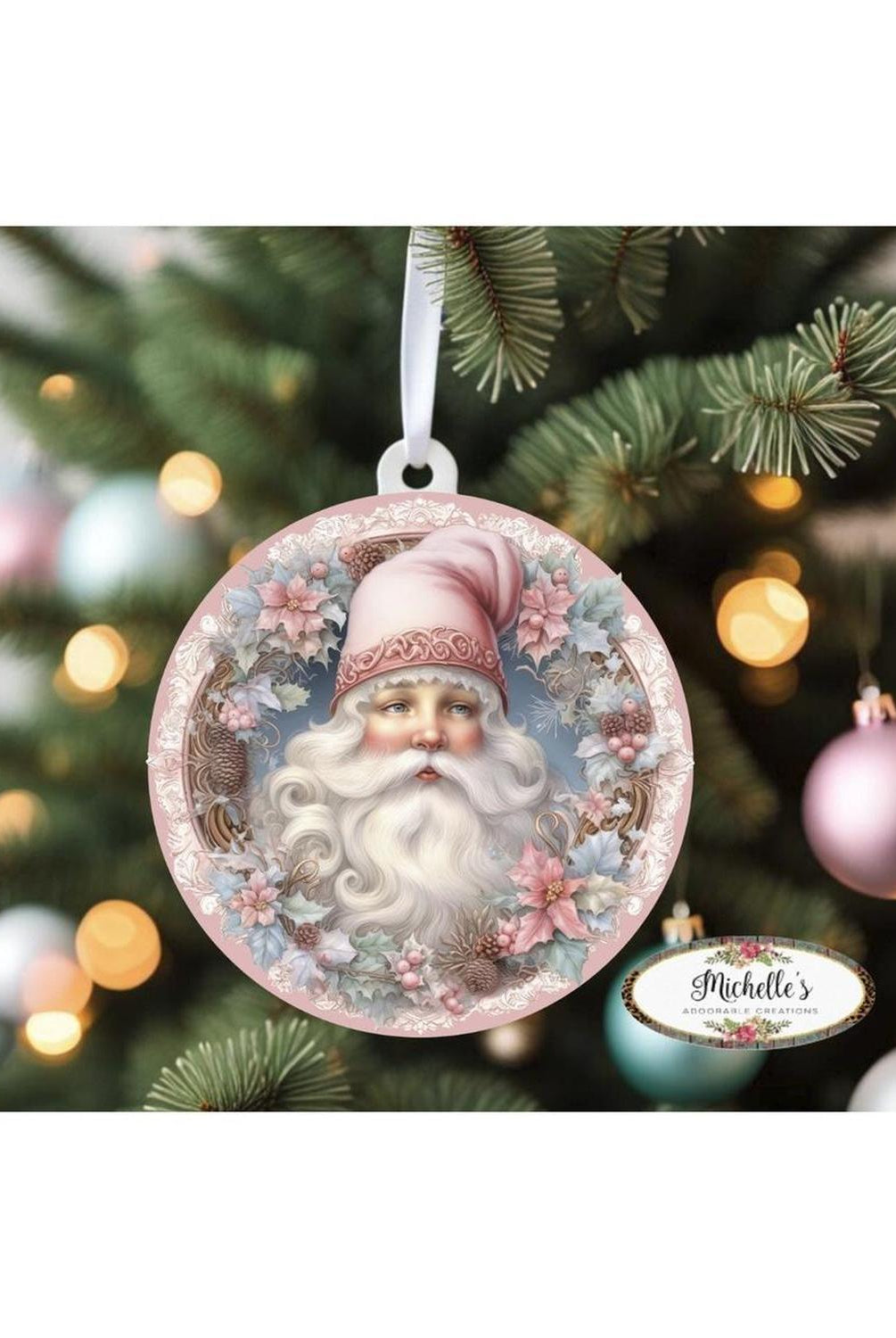 Pink Vintage Santa Claus Sign - Wreath Enhancement